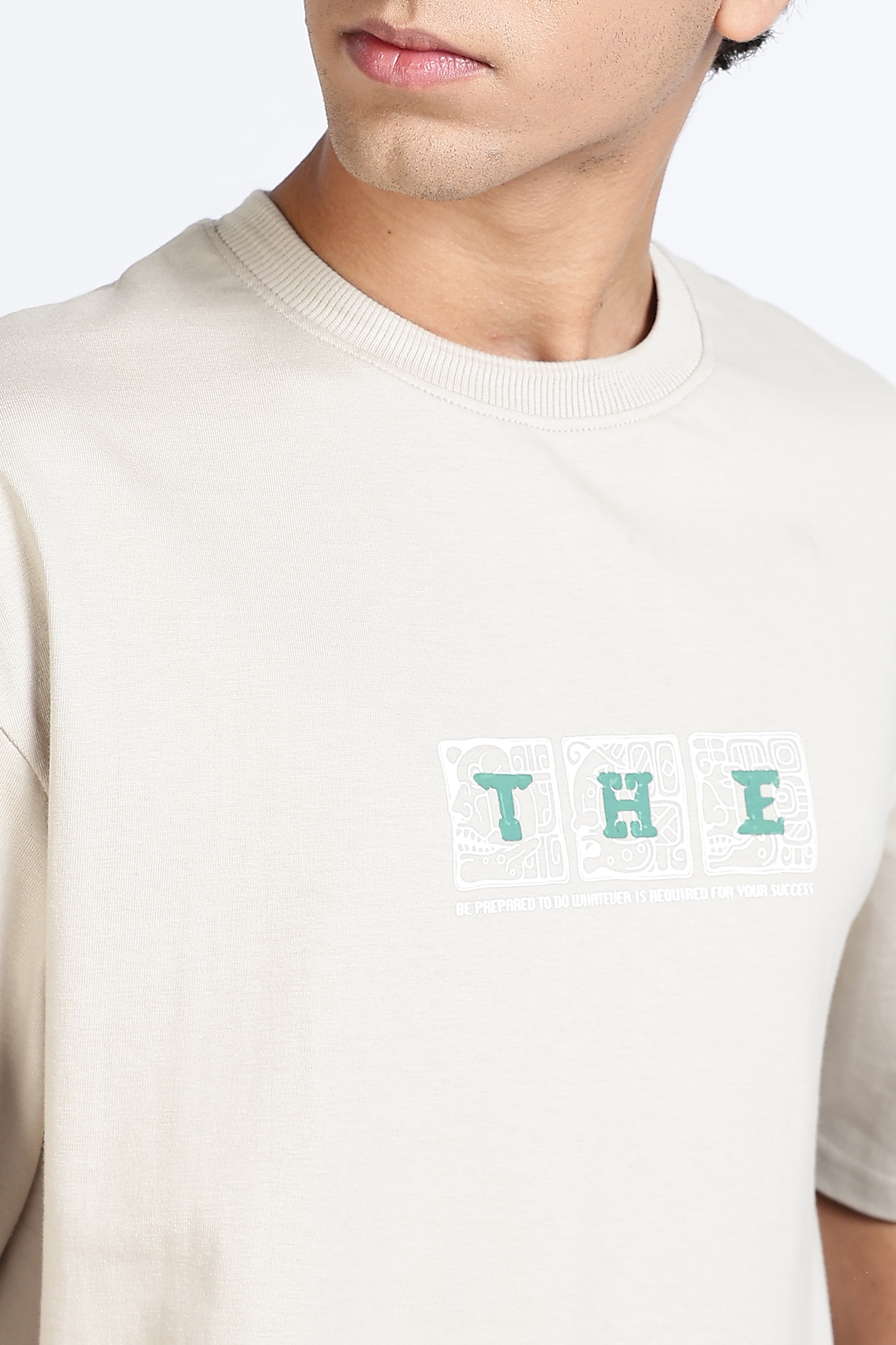 Color Hunt Men's Cream Oversize Half Sleeve Pure Cotton T-Shirt