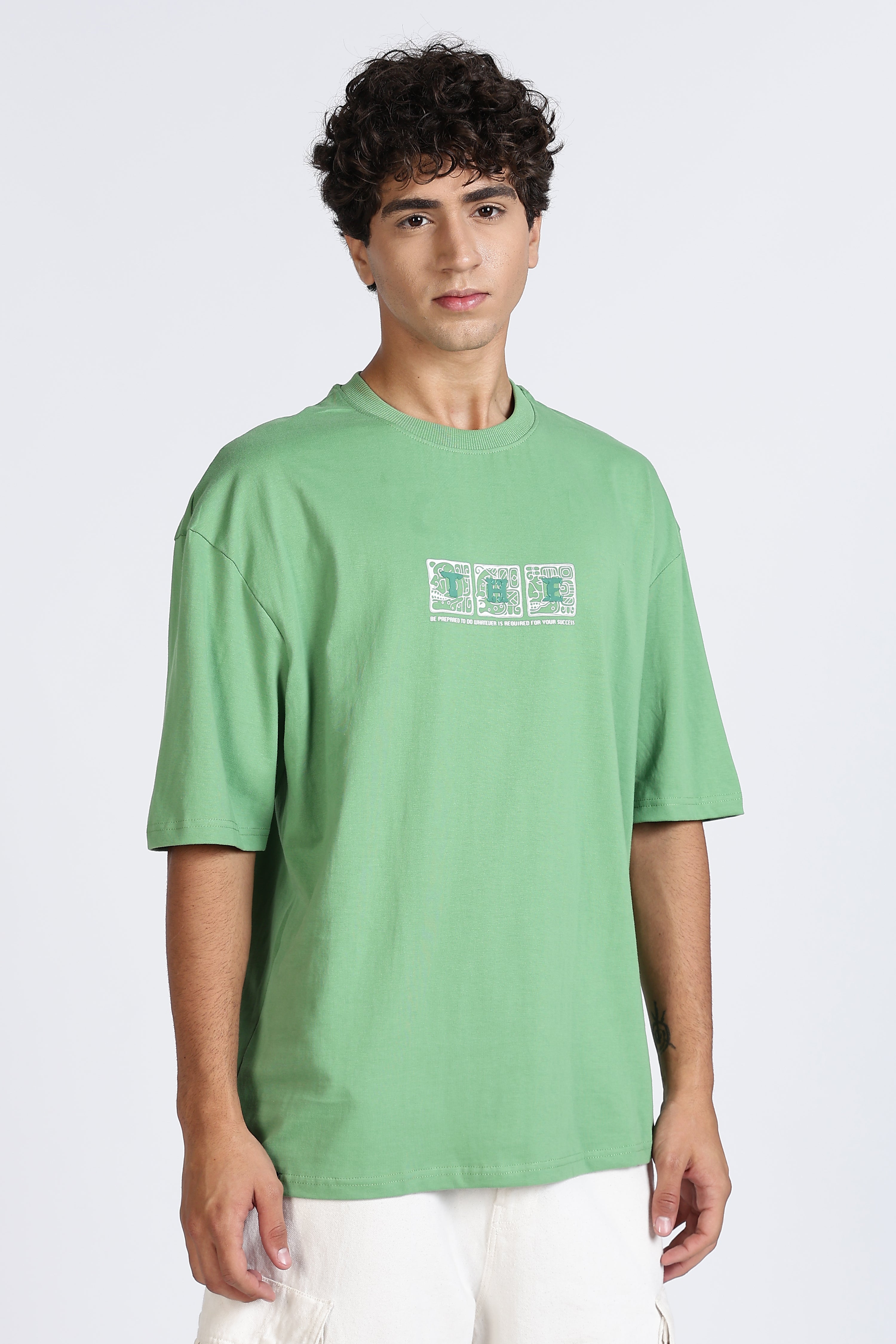 Color Hunt Men's Green Oversize Pure Cotton Printed T-Shirt