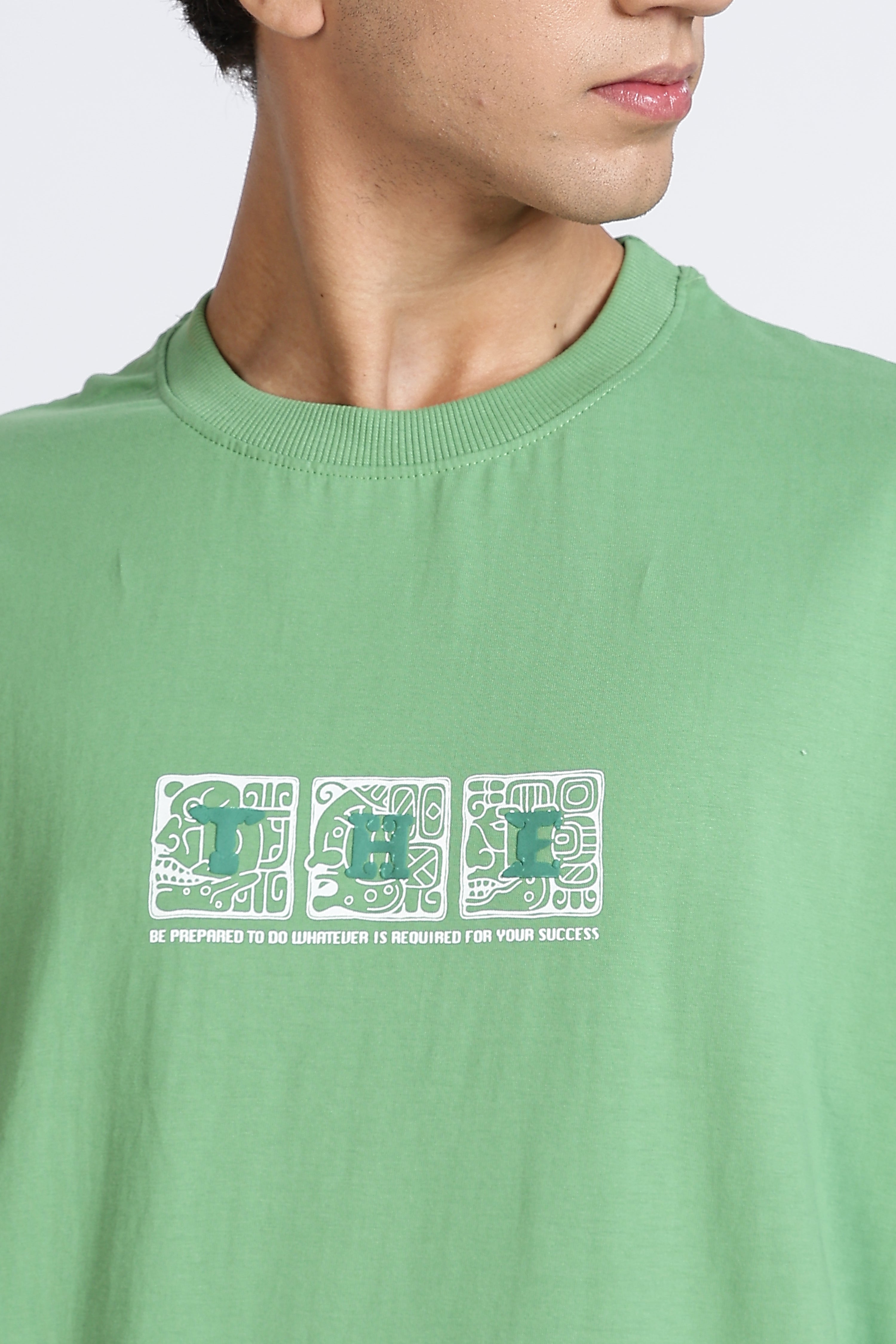 Color Hunt Men's Green Oversize Pure Cotton Printed T-Shirt