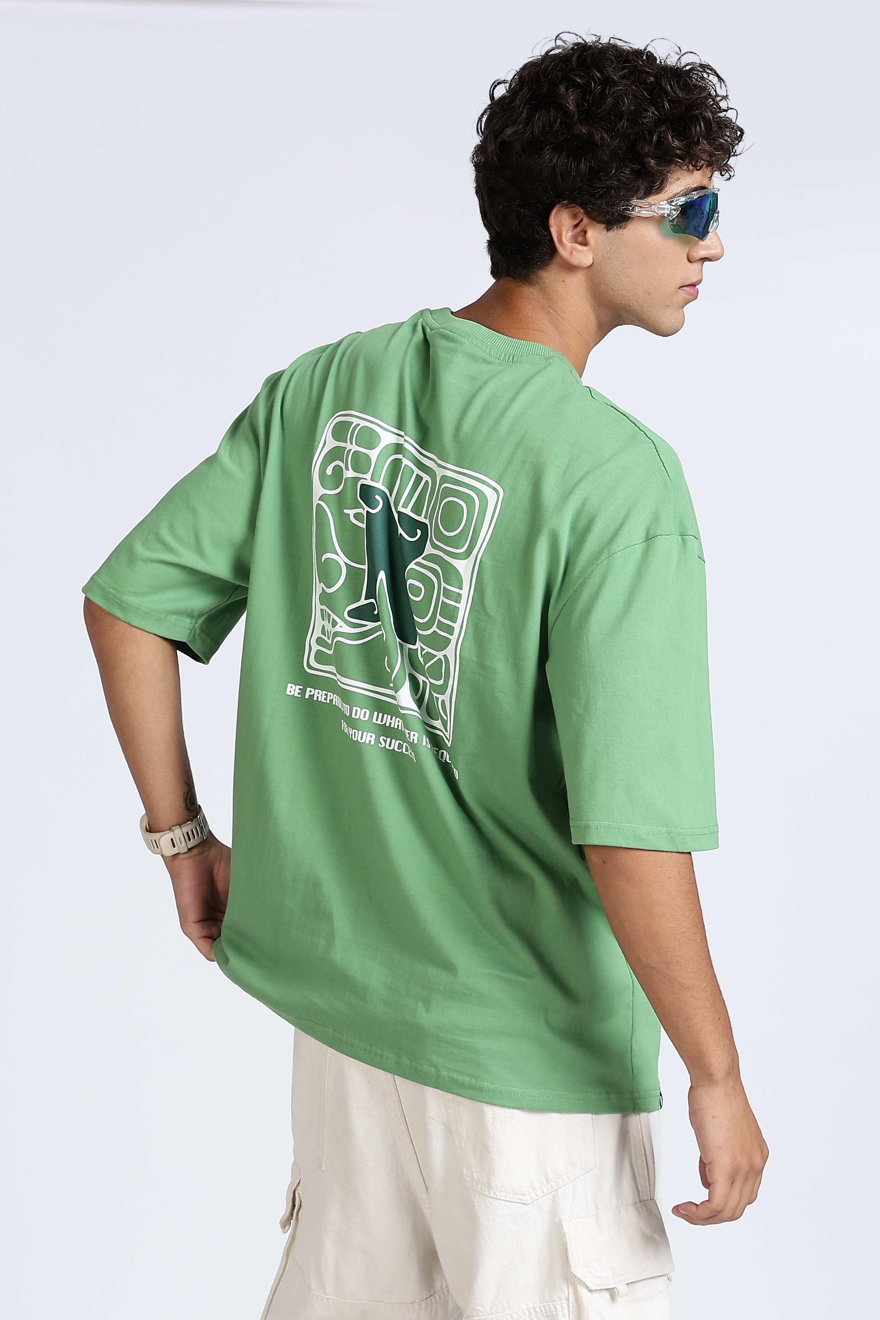 Color Hunt Men's Green Oversize Pure Cotton Printed T-Shirt