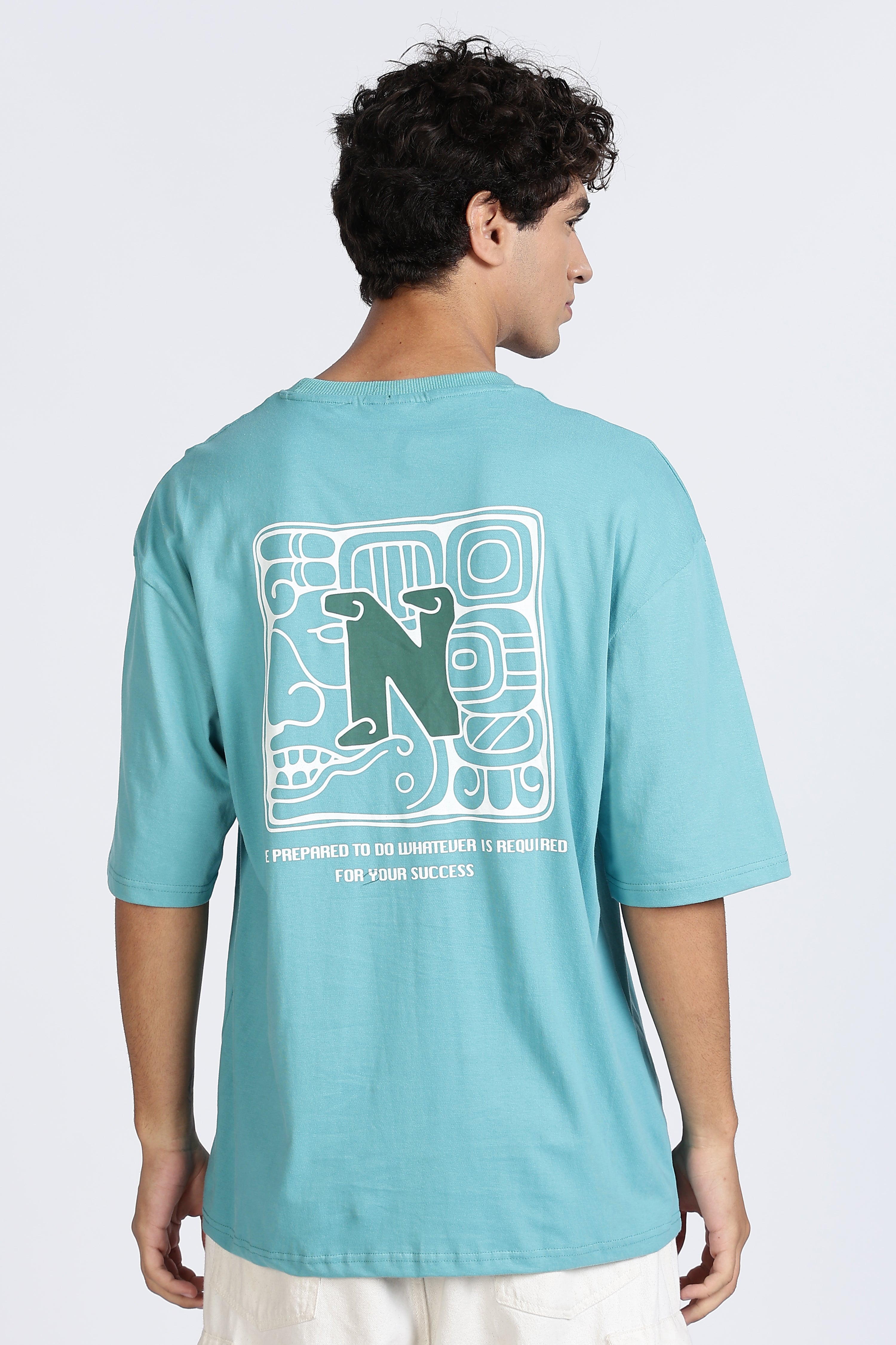 Color Hunt Men's Sky Blue Oversize Pure Cotton Printed T-Shirt