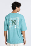 Color Hunt Men's Sky Blue Oversize Pure Cotton Printed T-Shirt