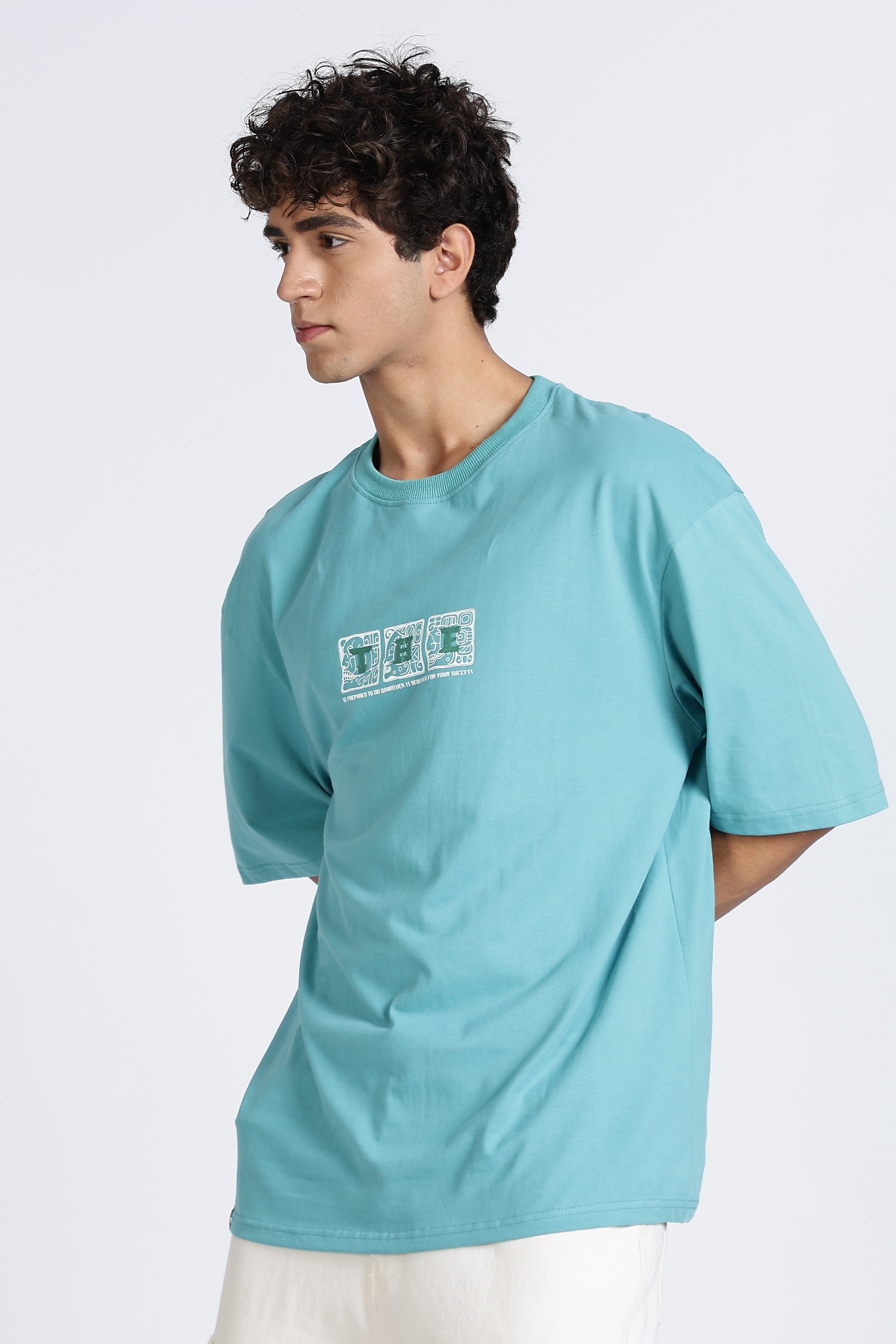 Color Hunt Men's Sky Blue Oversize Pure Cotton Printed T-Shirt