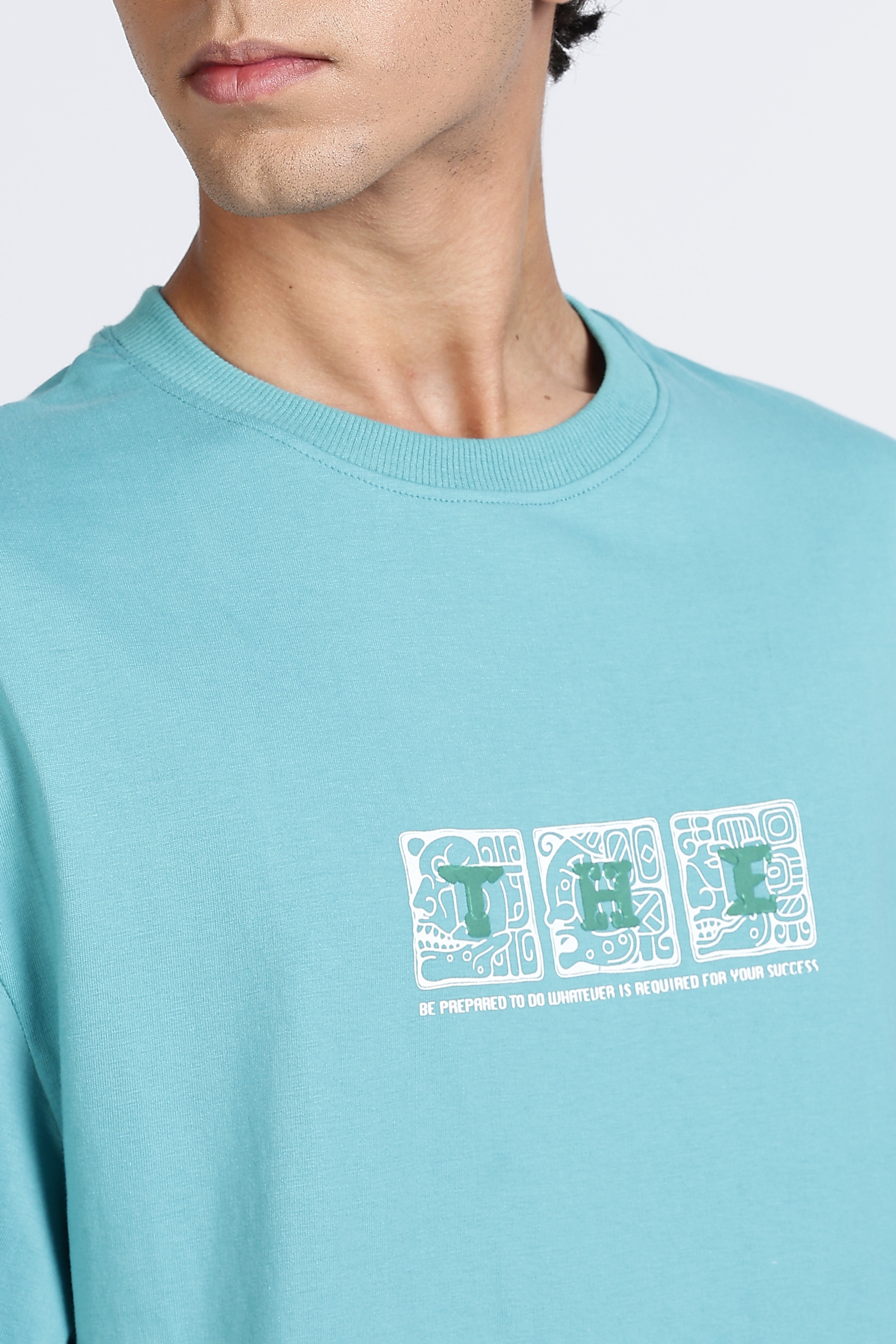 Color Hunt Men's Sky Blue Oversize Pure Cotton Printed T-Shirt