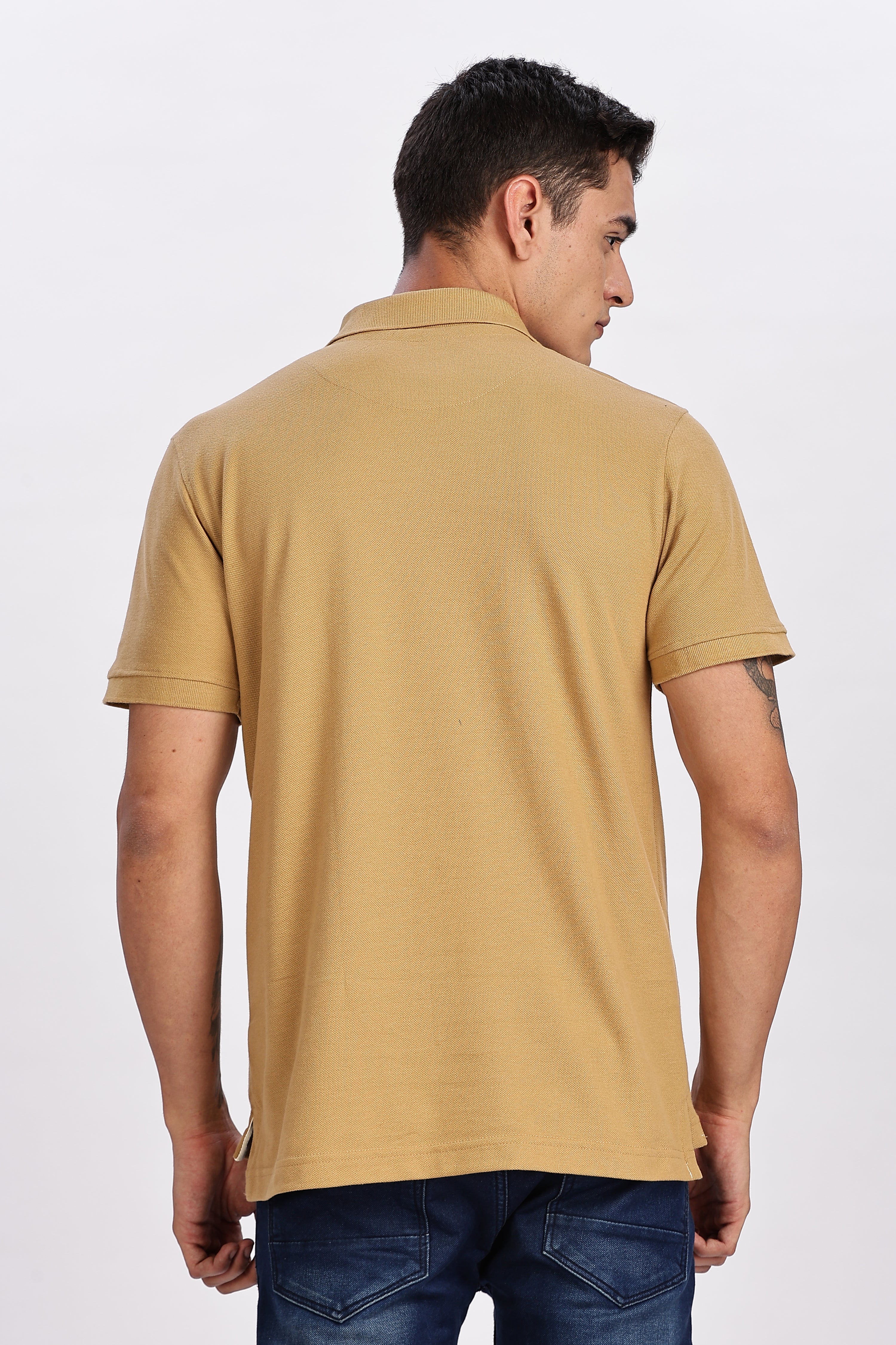 Color Hunt Men's Beige Regular Fit Matty Cotton Polo T-Shirt