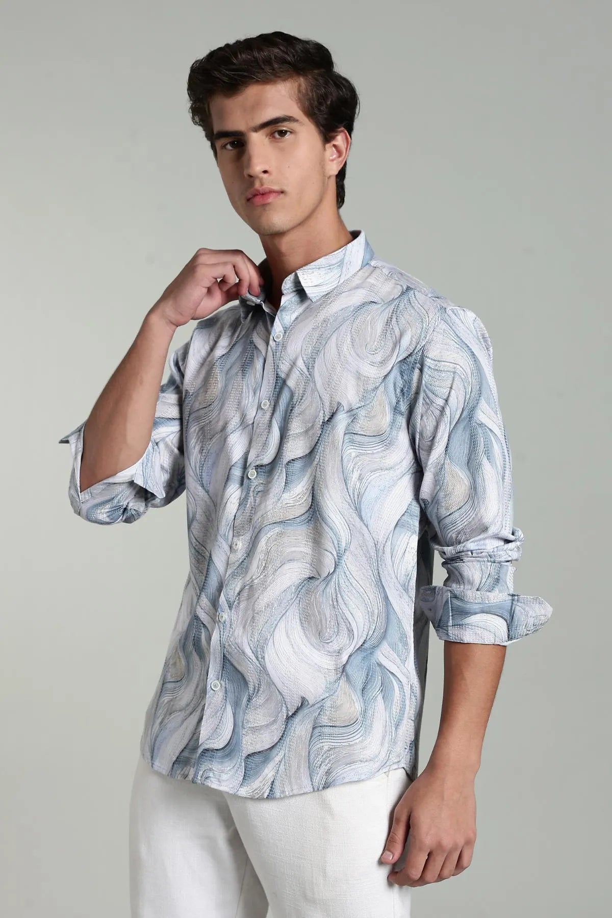 Color Hunt Men Printed Casual Grey Shirt