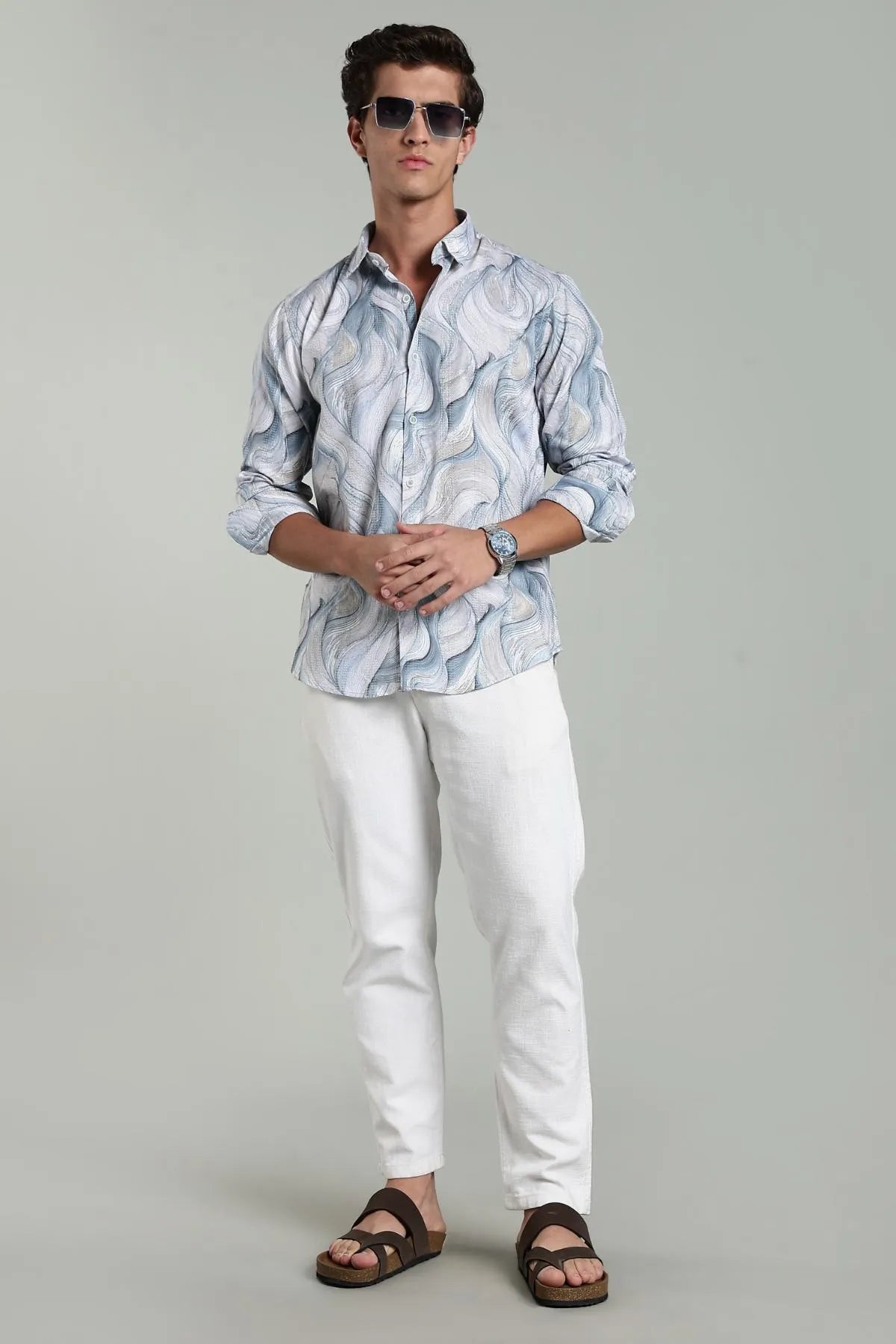 Color Hunt Men Printed Casual Grey Shirt