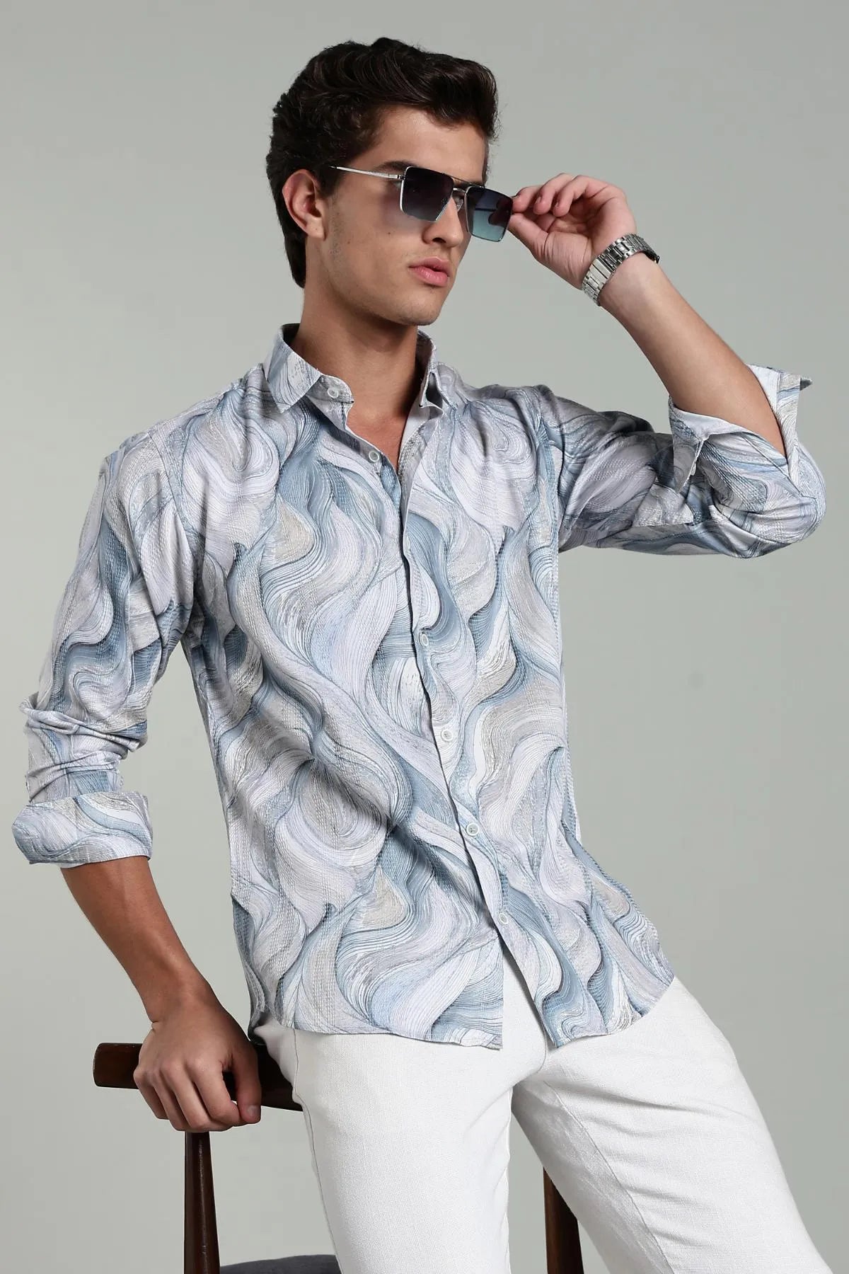 Color Hunt Men Printed Casual Grey Shirt
