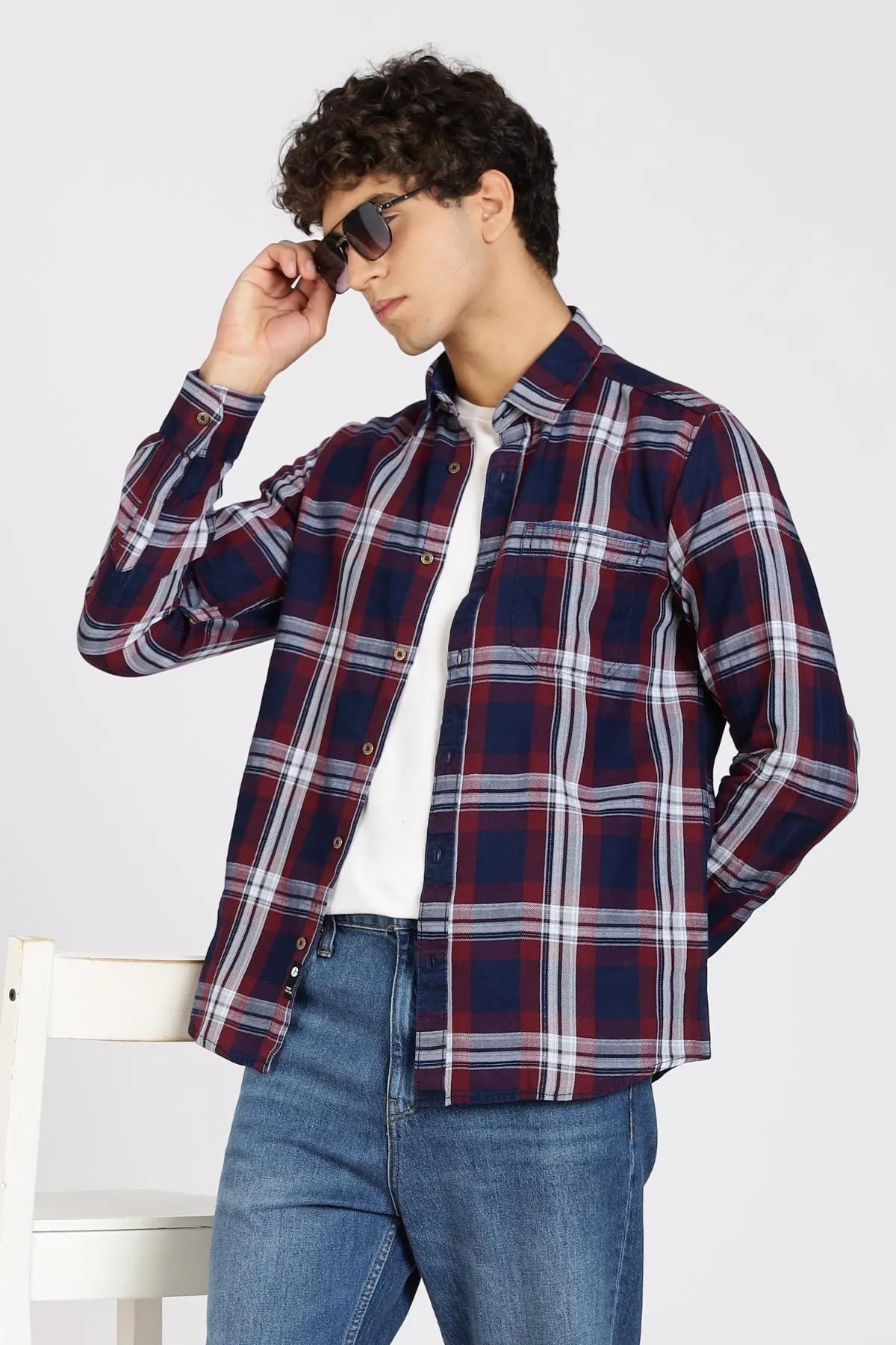 Color Hunt Men Checkered Casual Maroon Shirt