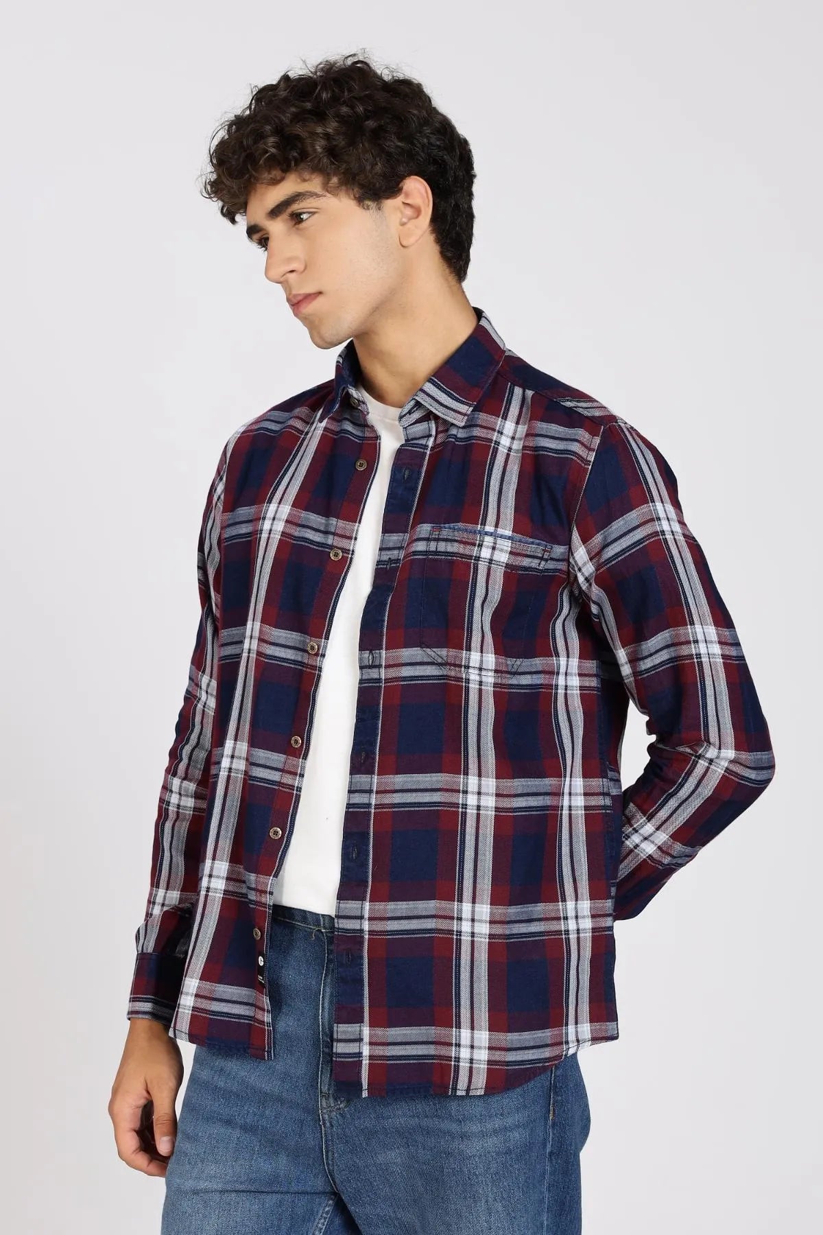Color Hunt Men Checkered Casual Maroon Shirt