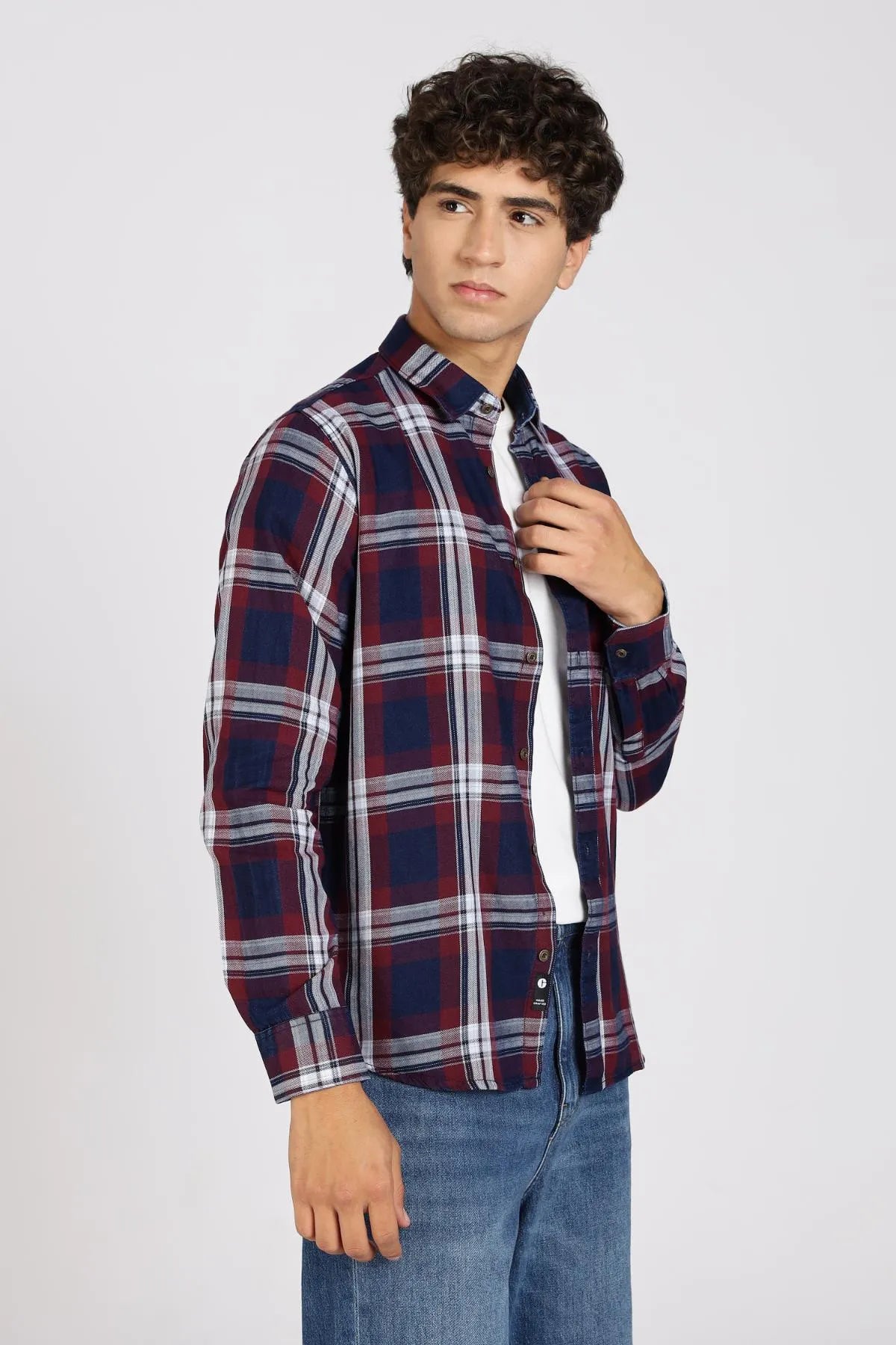 Color Hunt Men Checkered Casual Maroon Shirt