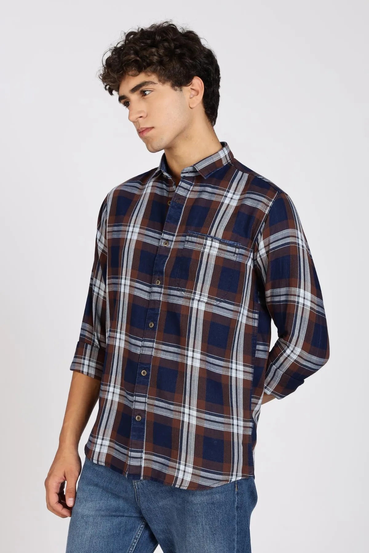 Color Hunt Men Checkered Casual Brown Shirt