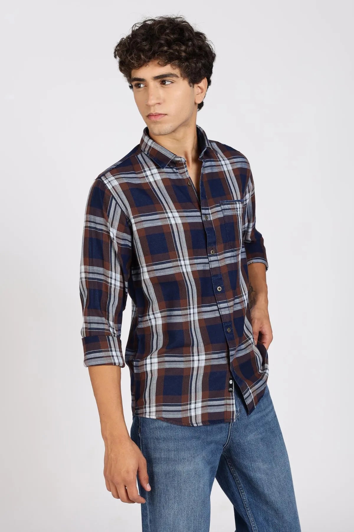 Color Hunt Men Checkered Casual Brown Shirt