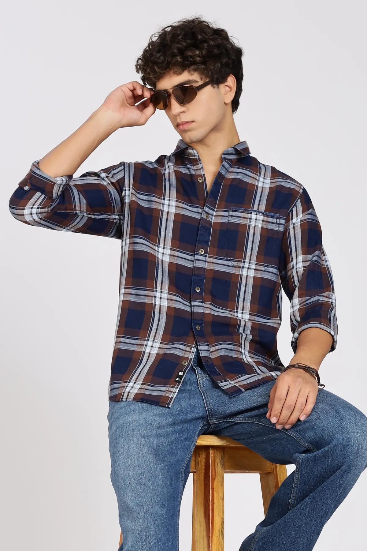 Color Hunt Men Checkered Casual Brown Shirt