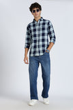 Color Hunt Men's Blue Pure Cotton Full Sleeve Checkered Shirt