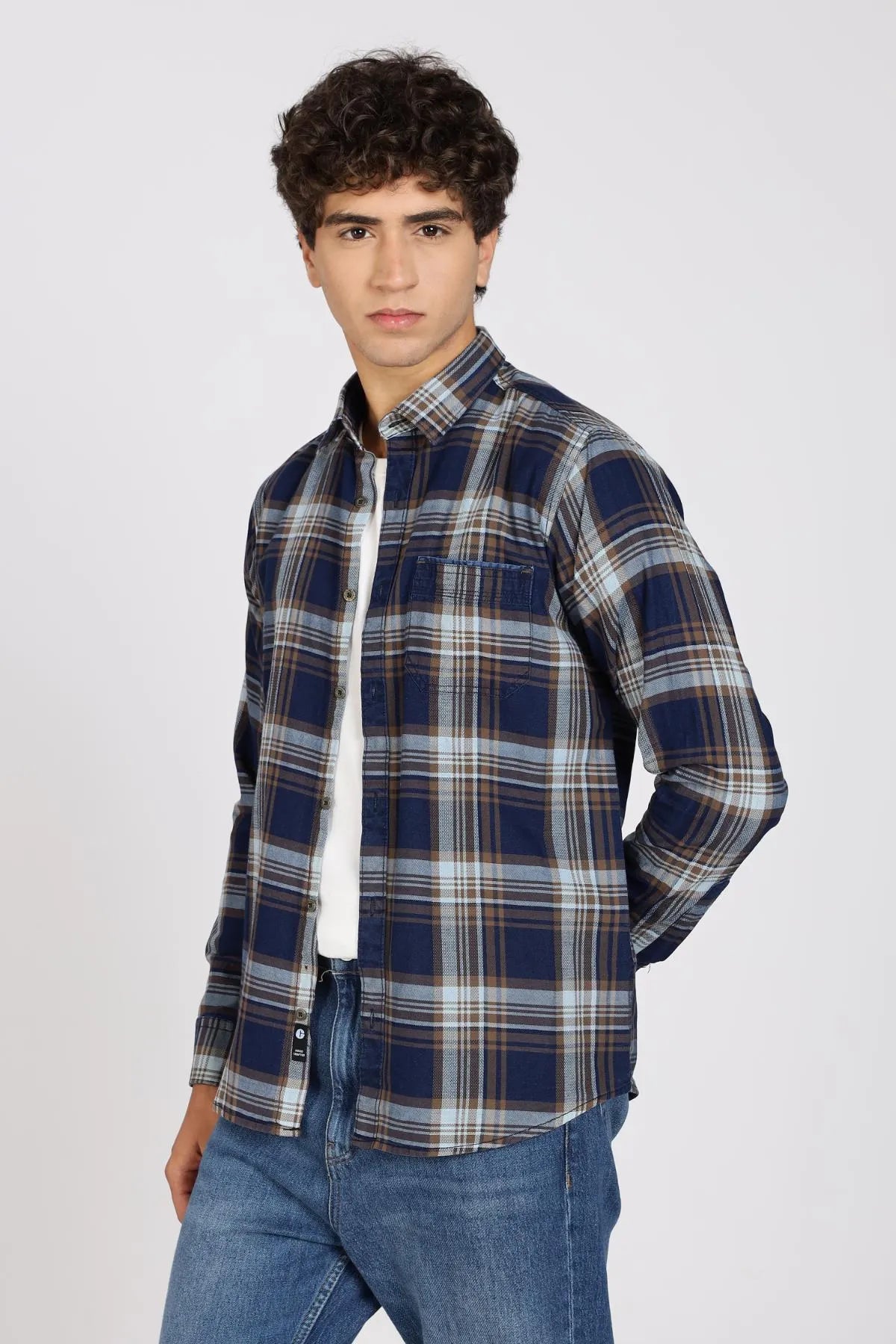 Color Hunt Men Checkered Casual Blue Shirt
