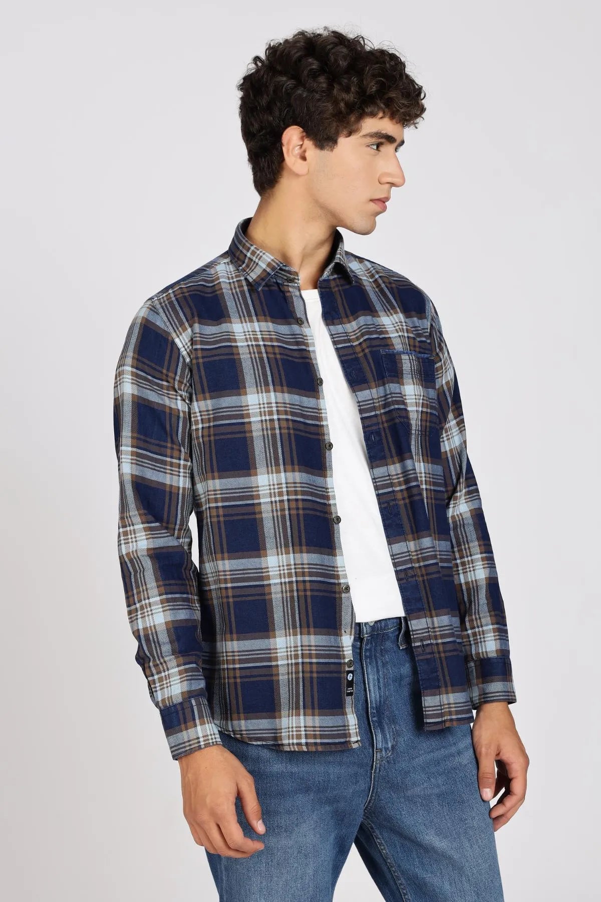 Color Hunt Men Checkered Casual Blue Shirt