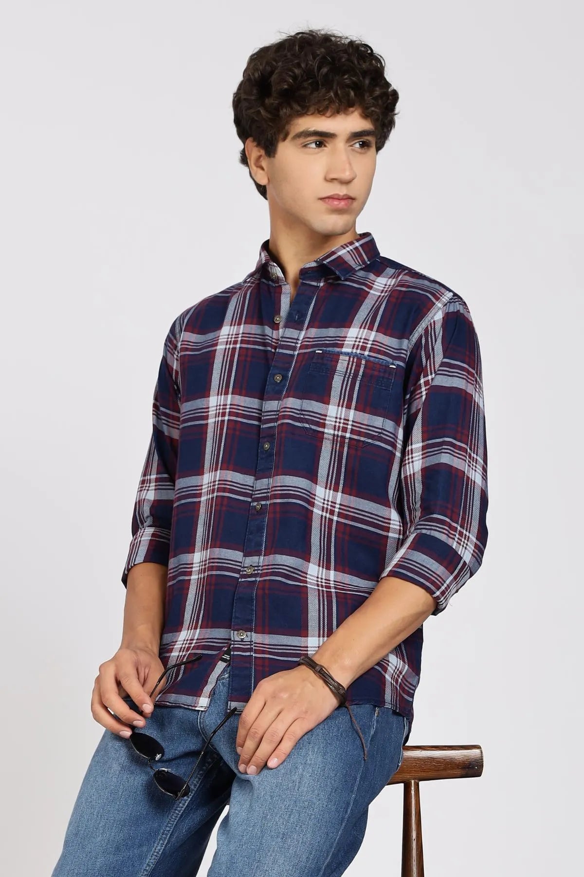 Color Hunt Men Checkered Casual Maroon Shirt