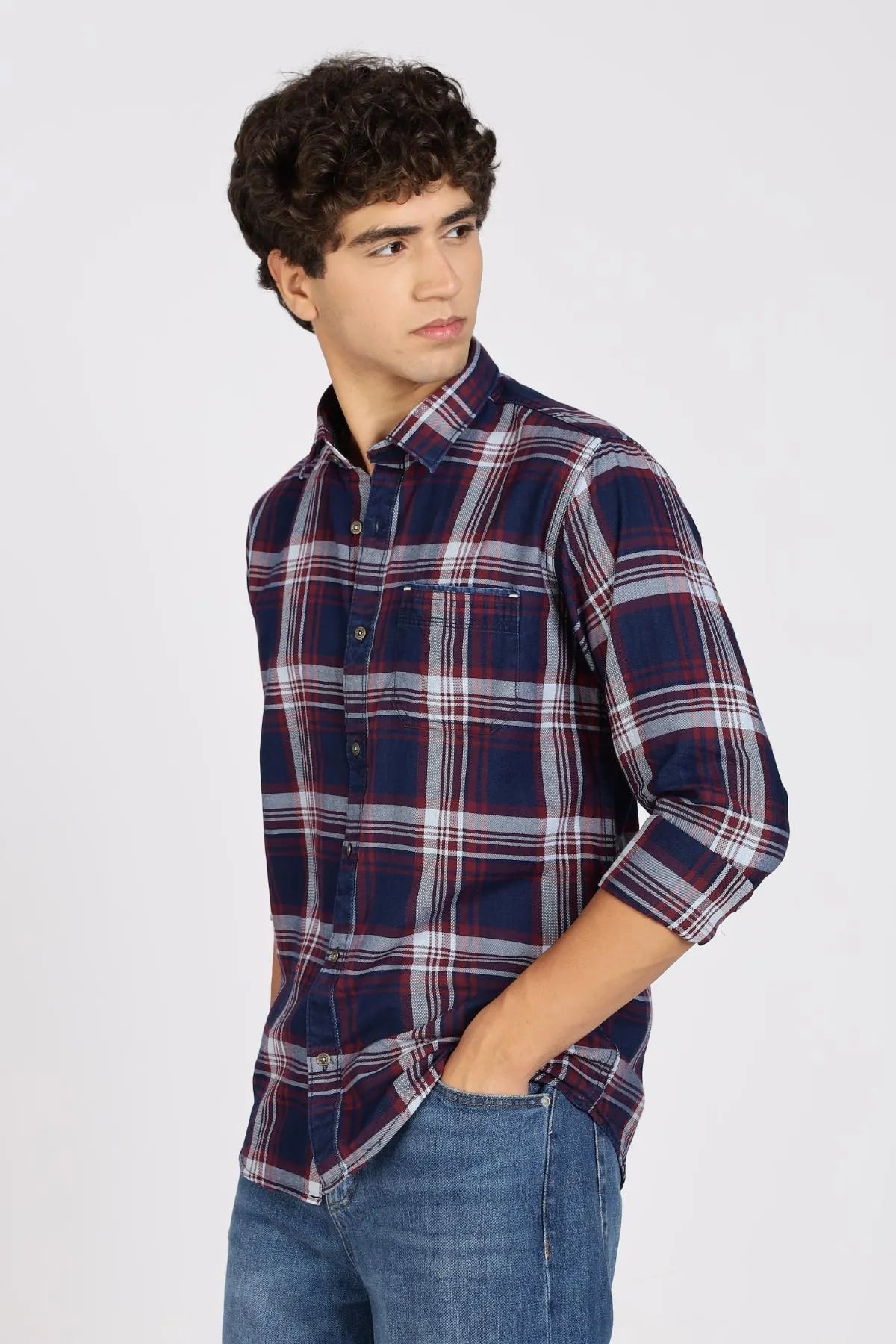 Color Hunt Men Checkered Casual Maroon Shirt