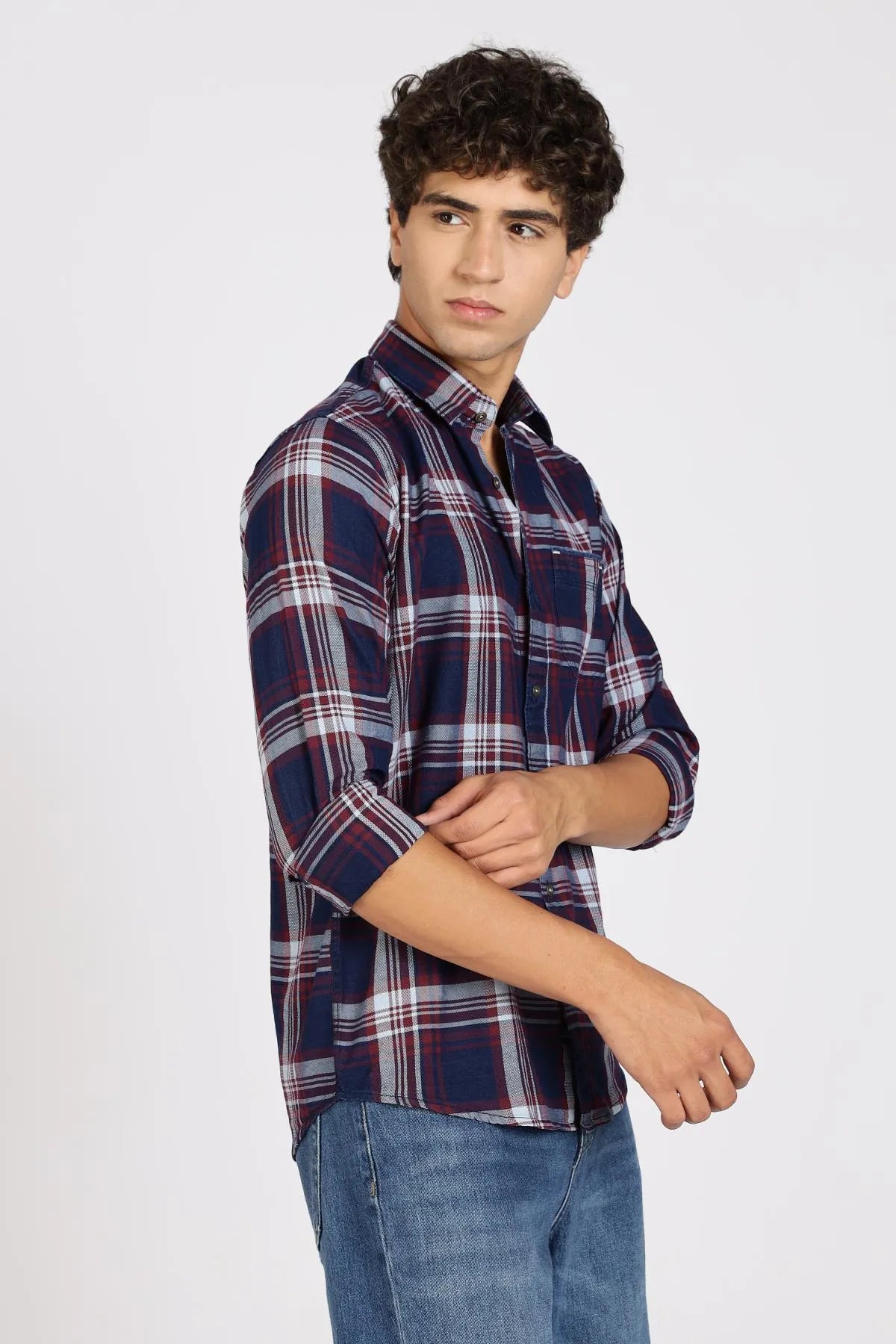 Color Hunt Men Checkered Casual Maroon Shirt
