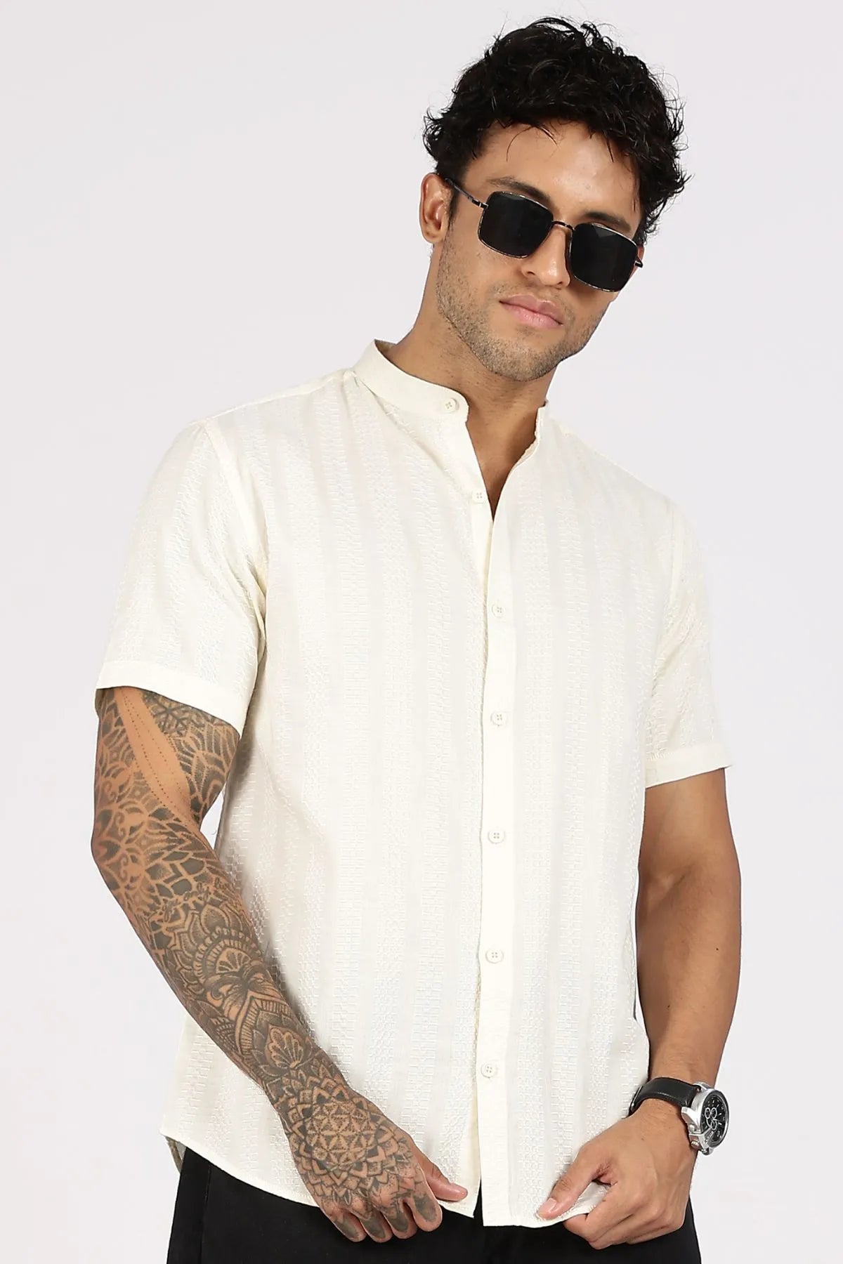 White Pure Cotton Half Sleeve Shirt for Men - Color Hunt