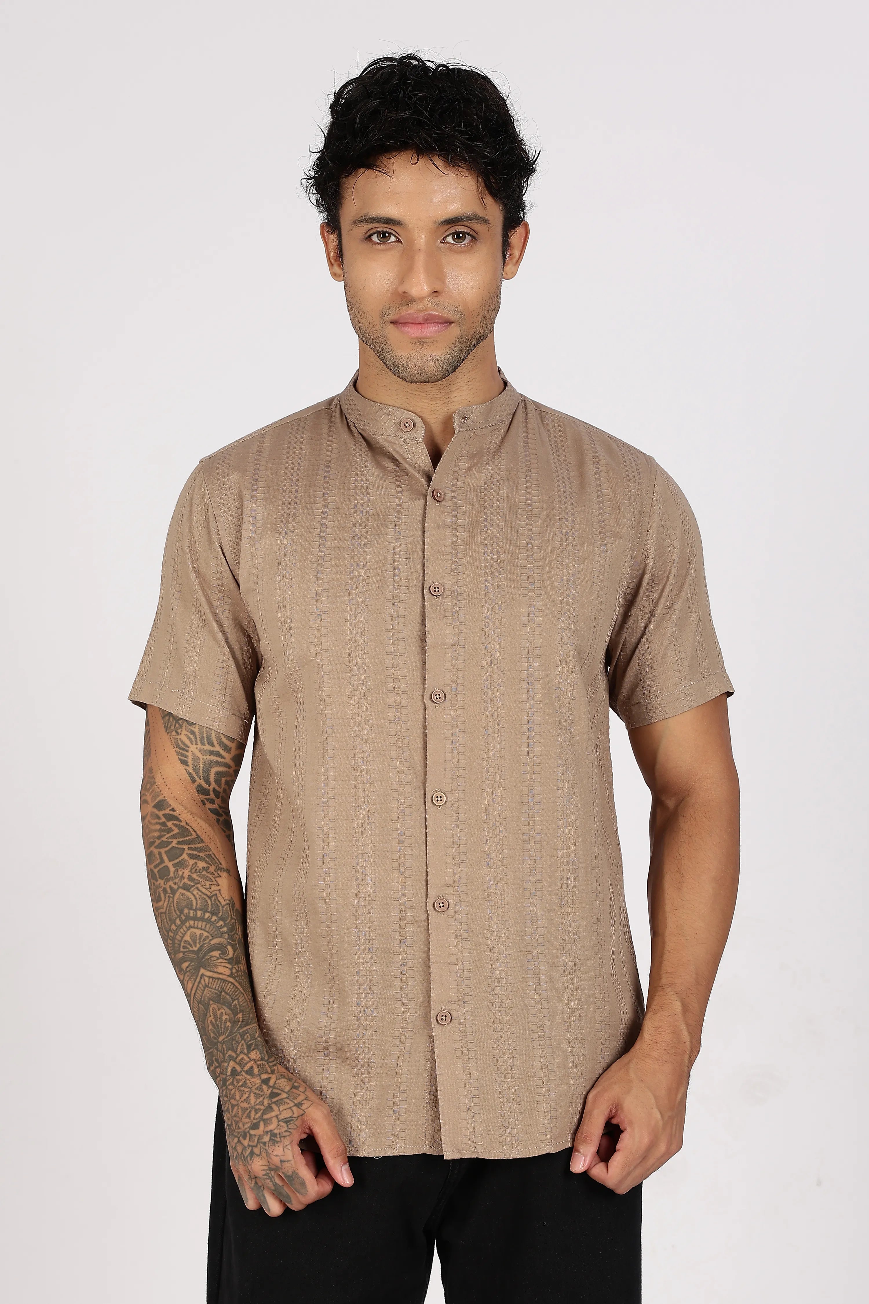 Color Hunt Men's Brown Pure Cotton Half Sleeve Shirt