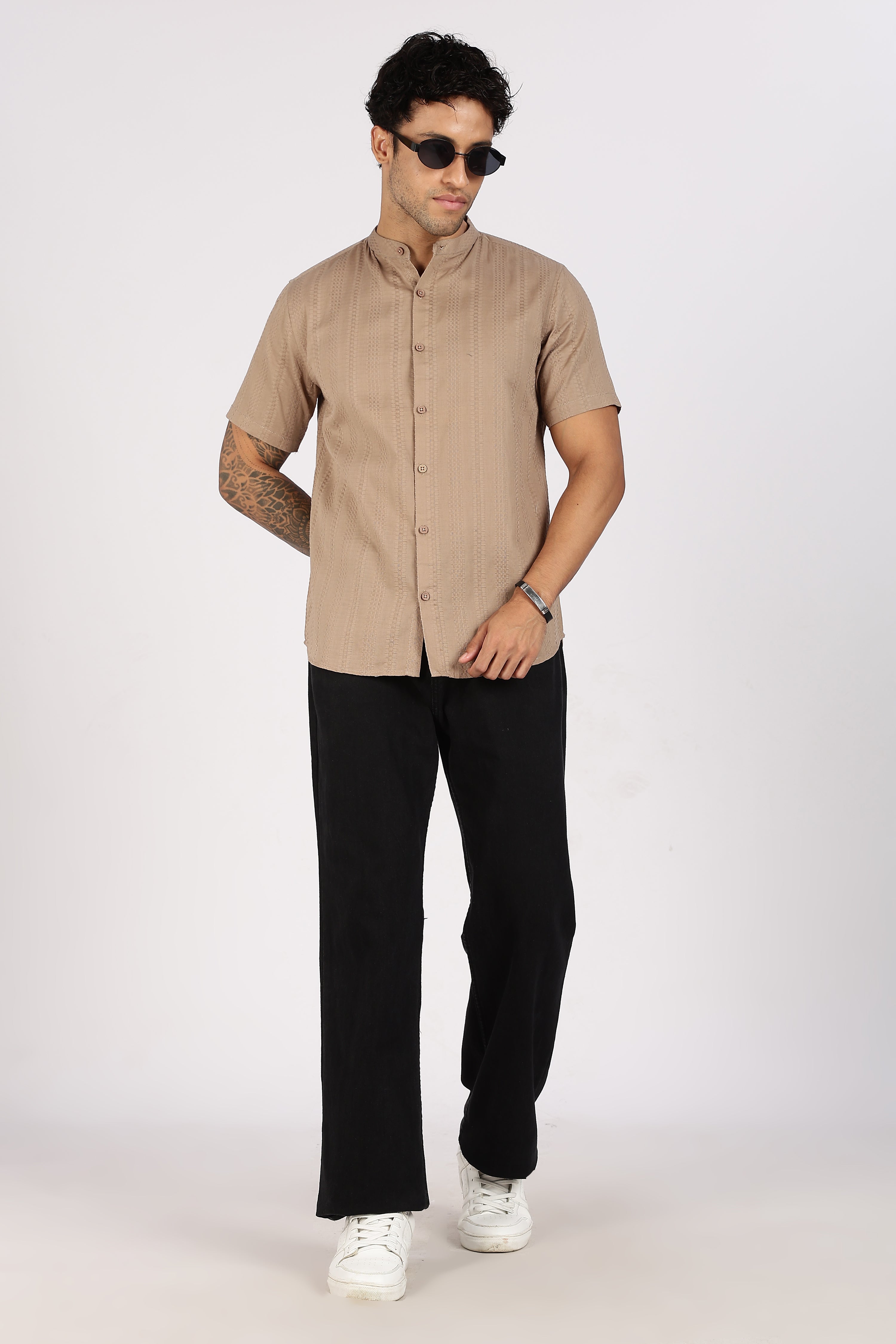 Color Hunt Men's Brown Pure Cotton Half Sleeve Shirt