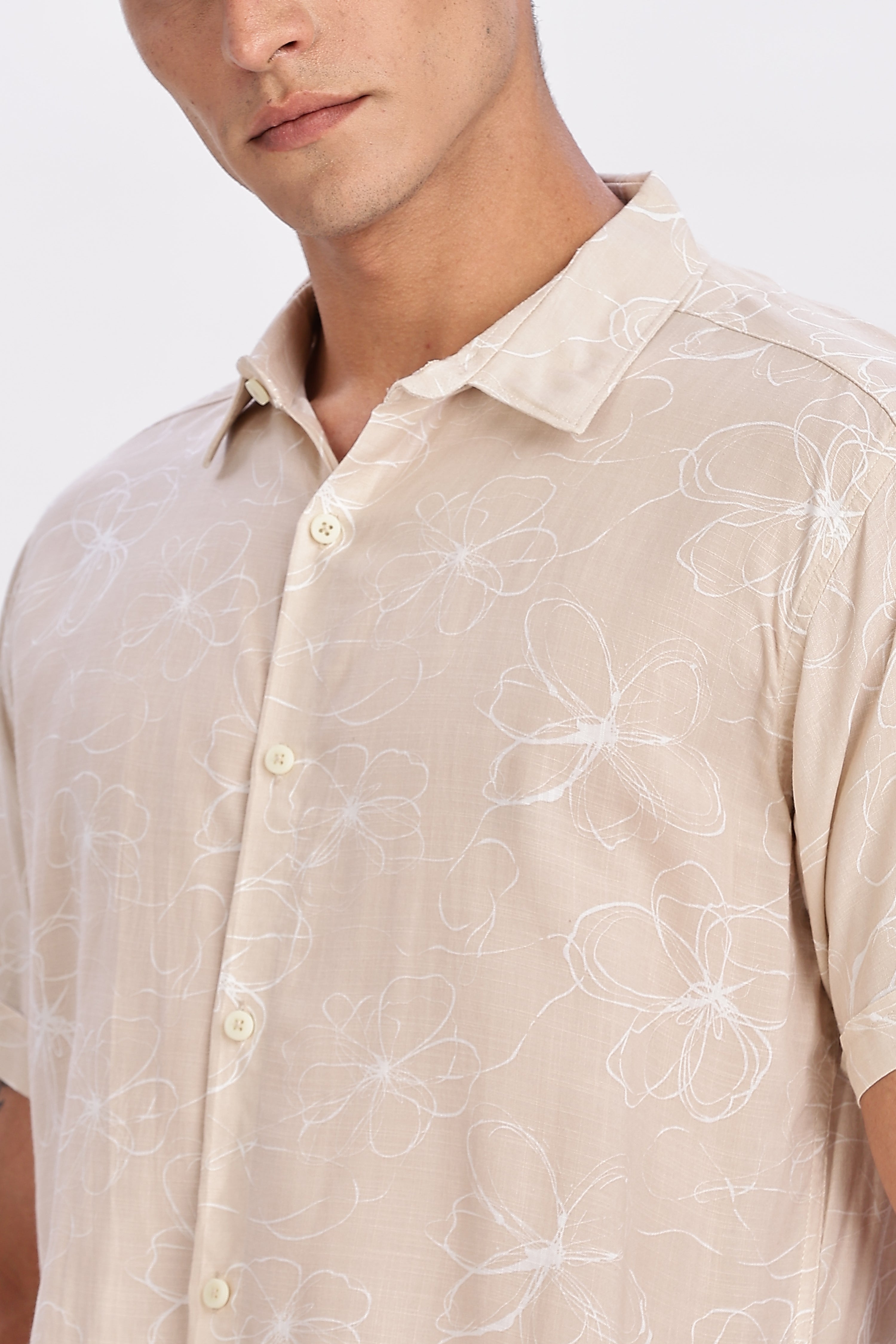 Color Hunt Men's Peach Pink Printed Rayon Half Sleeve Shirt