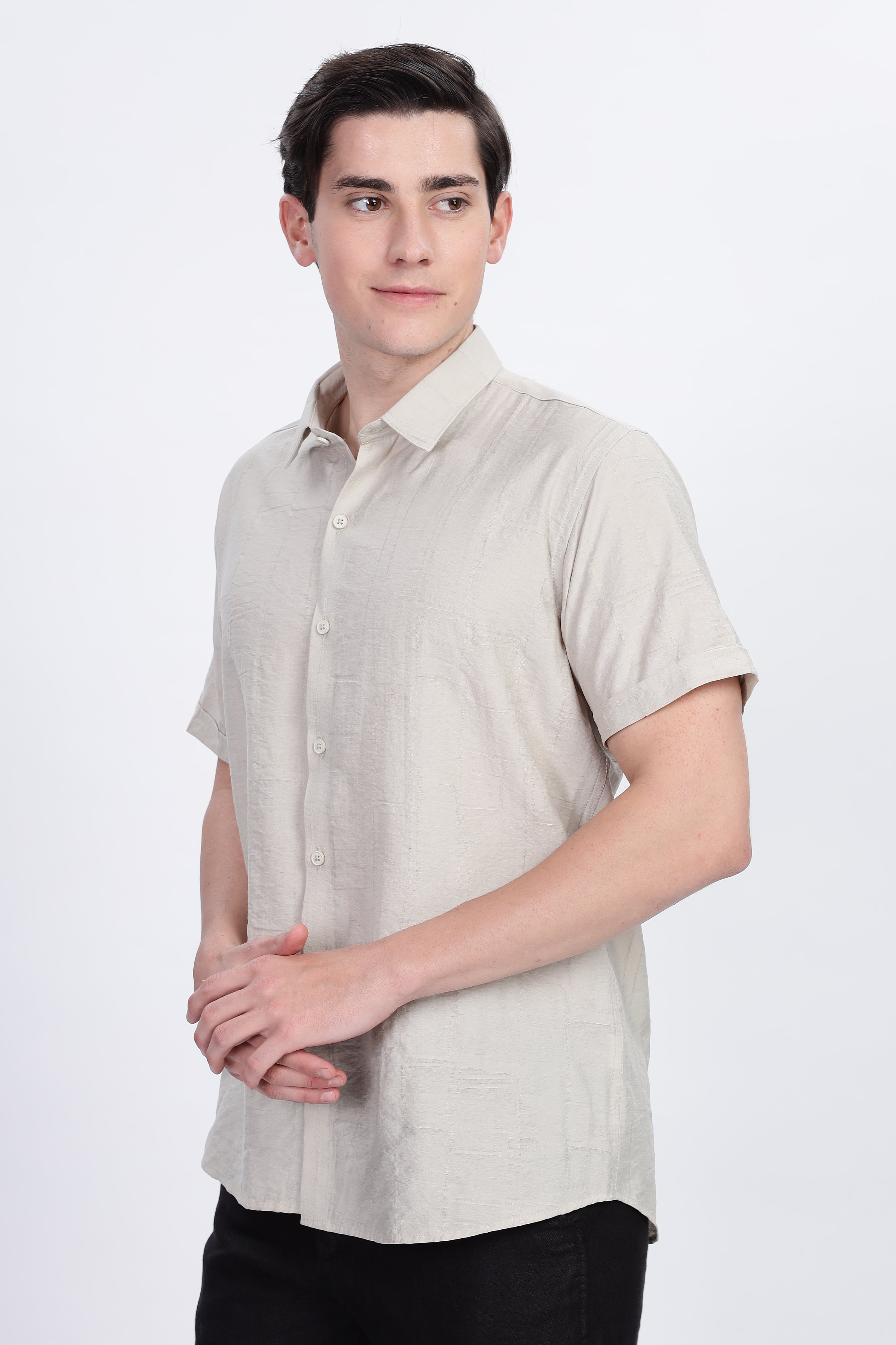 Color Hunt Men's Sage Grey Half Sleeve Jaquard Shirt