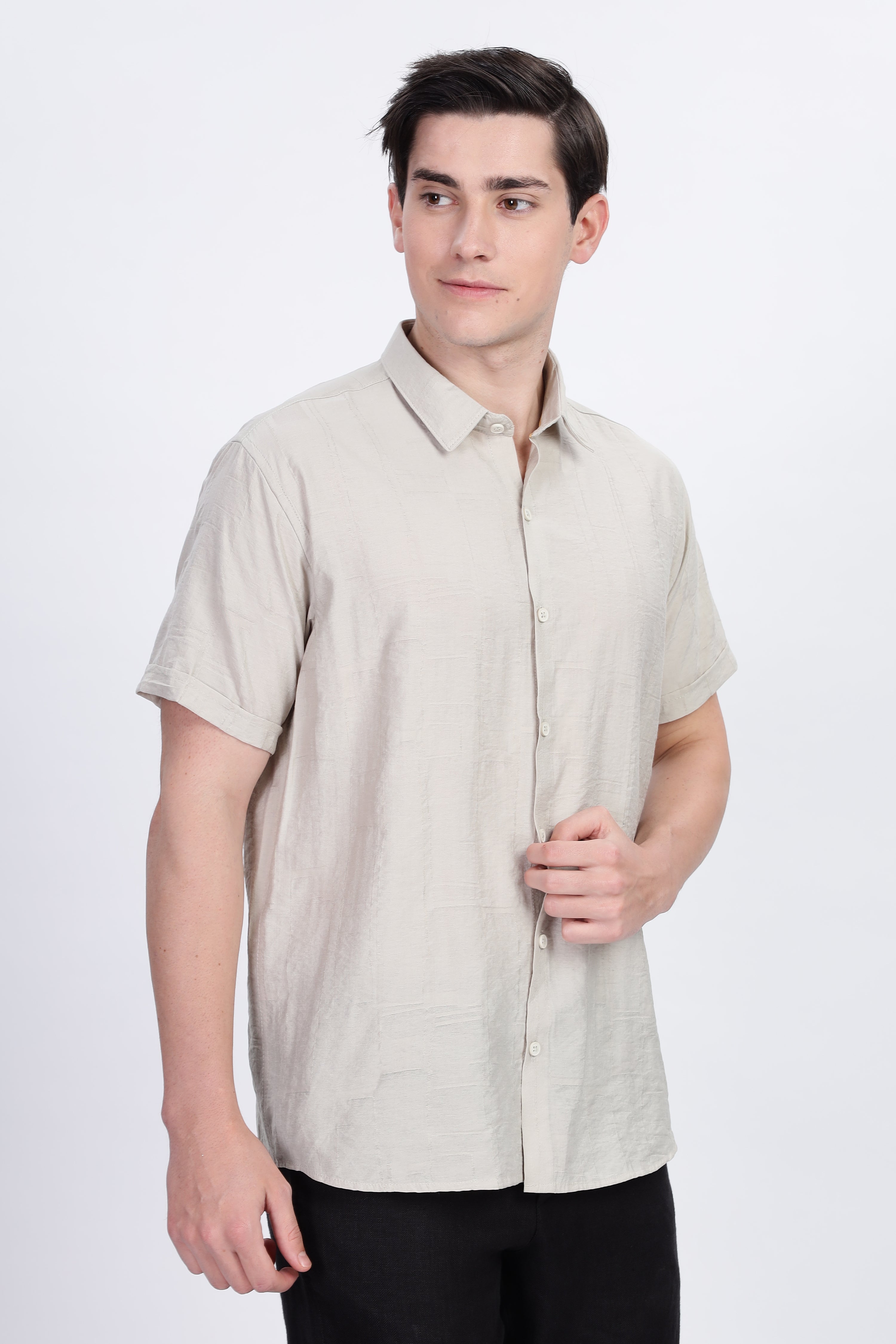 Color Hunt Men's Sage Grey Half Sleeve Jaquard Shirt