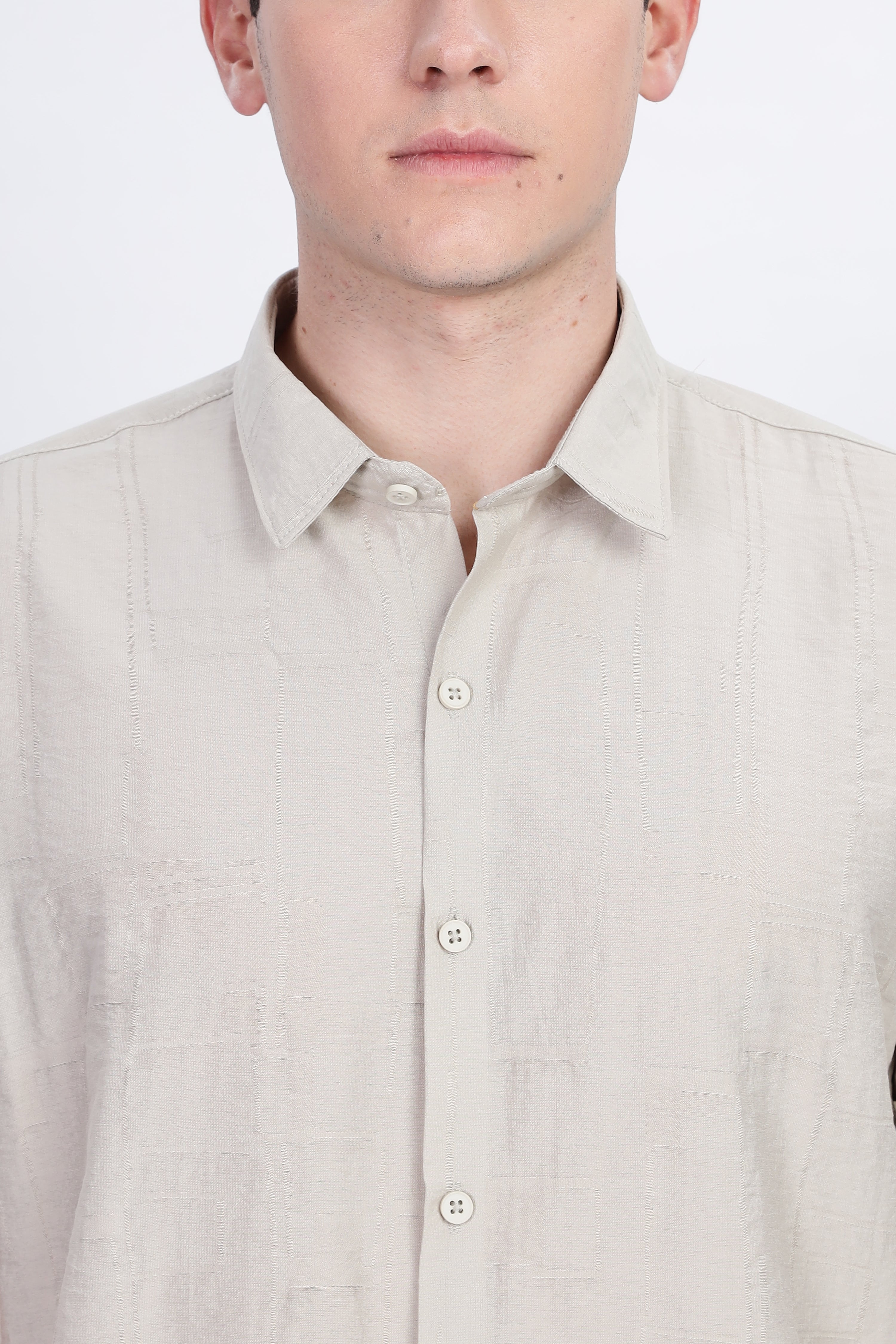 Color Hunt Men's Sage Grey Half Sleeve Jaquard Shirt