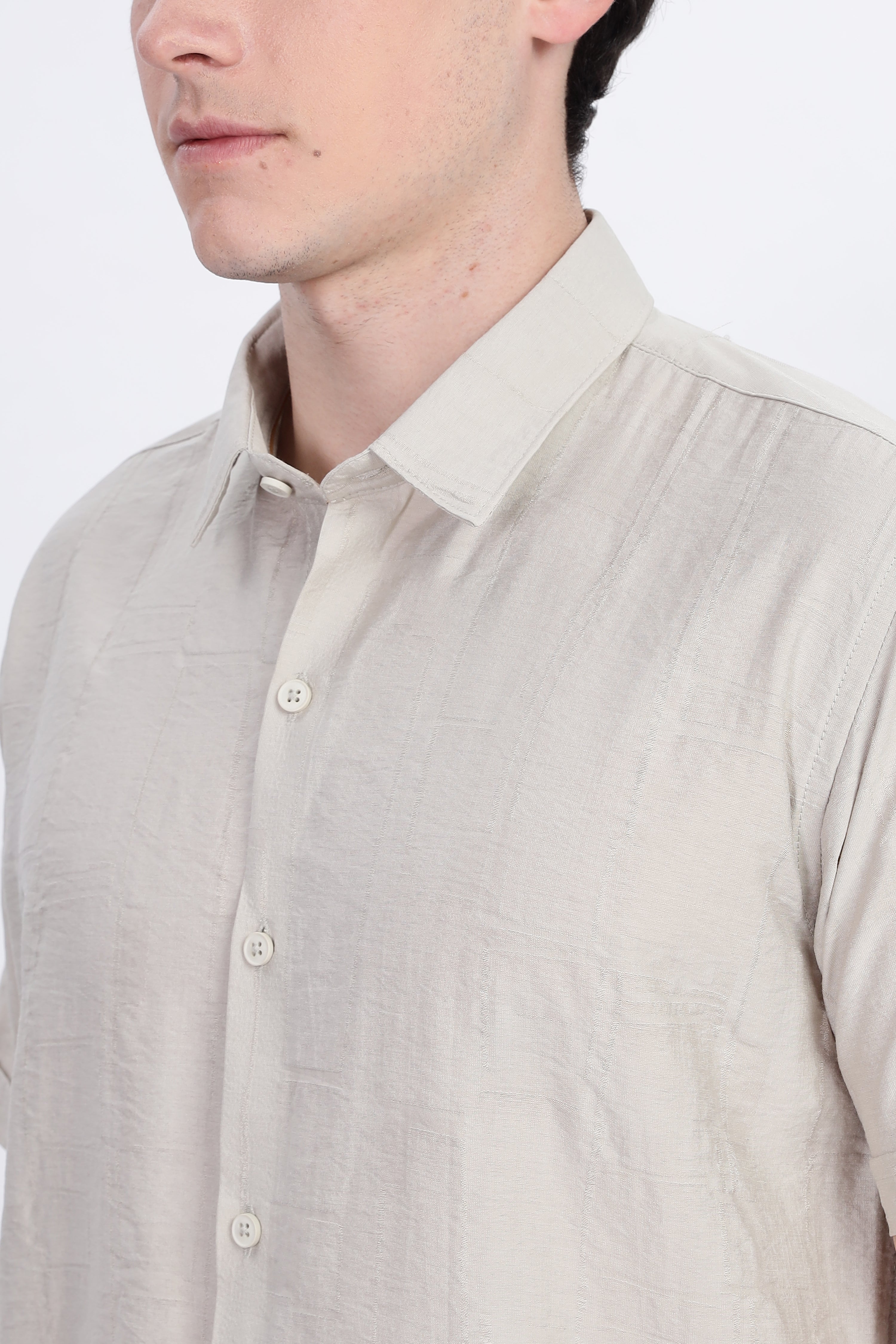 Color Hunt Men's Sage Grey Half Sleeve Jaquard Shirt