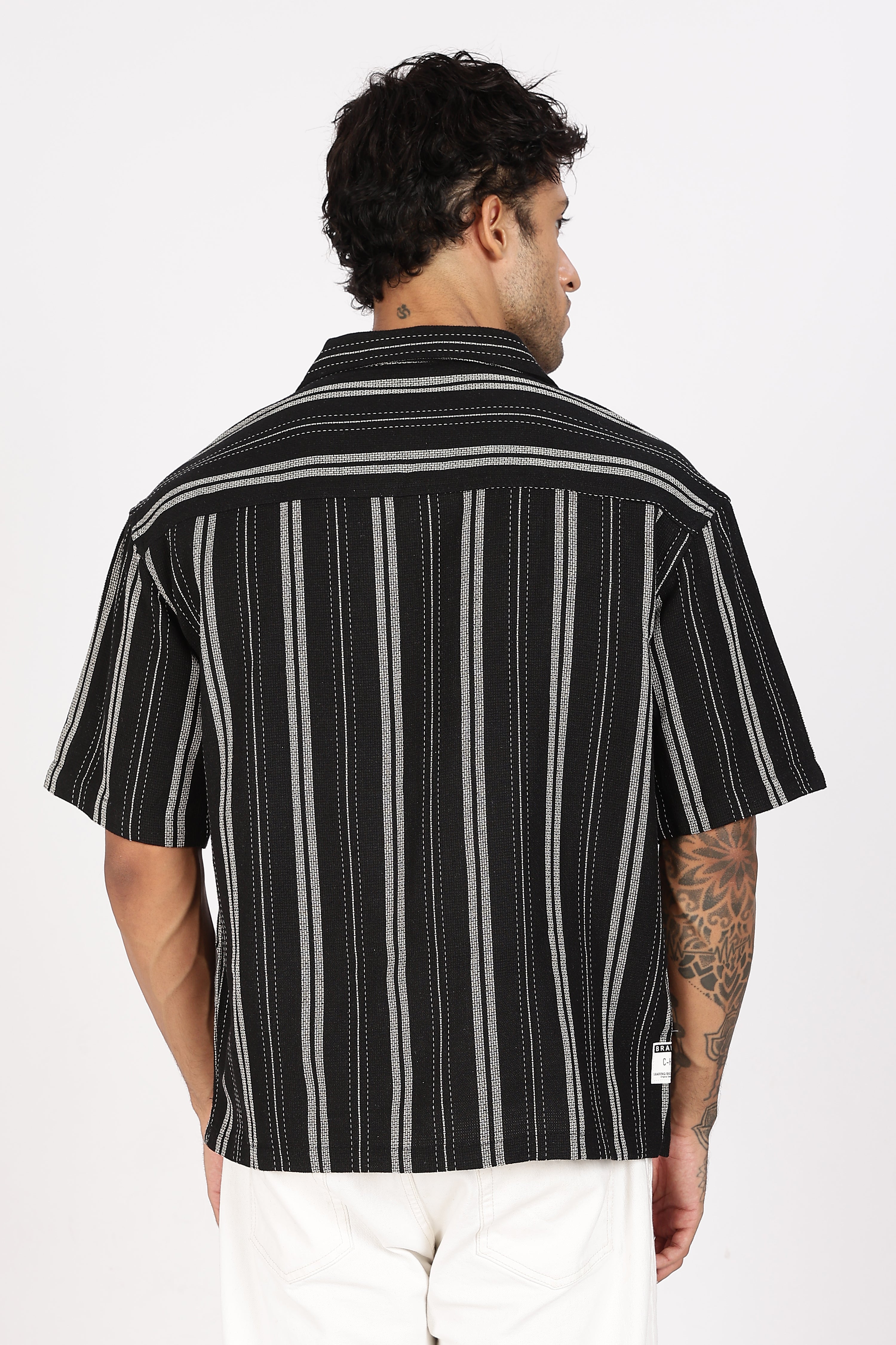 Color Hunt Men's Black Striped Half Sleeve Pure Cotton Shirt