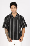 Color Hunt Men's Black Striped Half Sleeve Pure Cotton Shirt