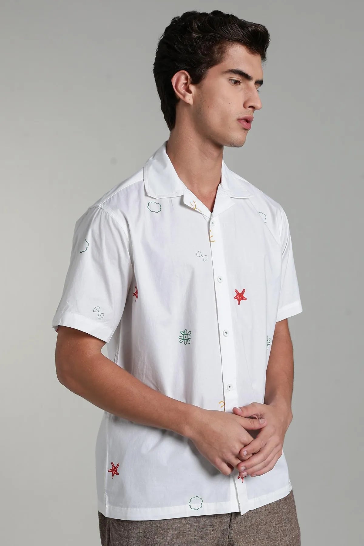 COLOR HUNT Men Printed Casual White Shirt