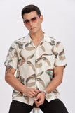 Color Hunt Men's Off-White Printed Half Sleeve Shirt