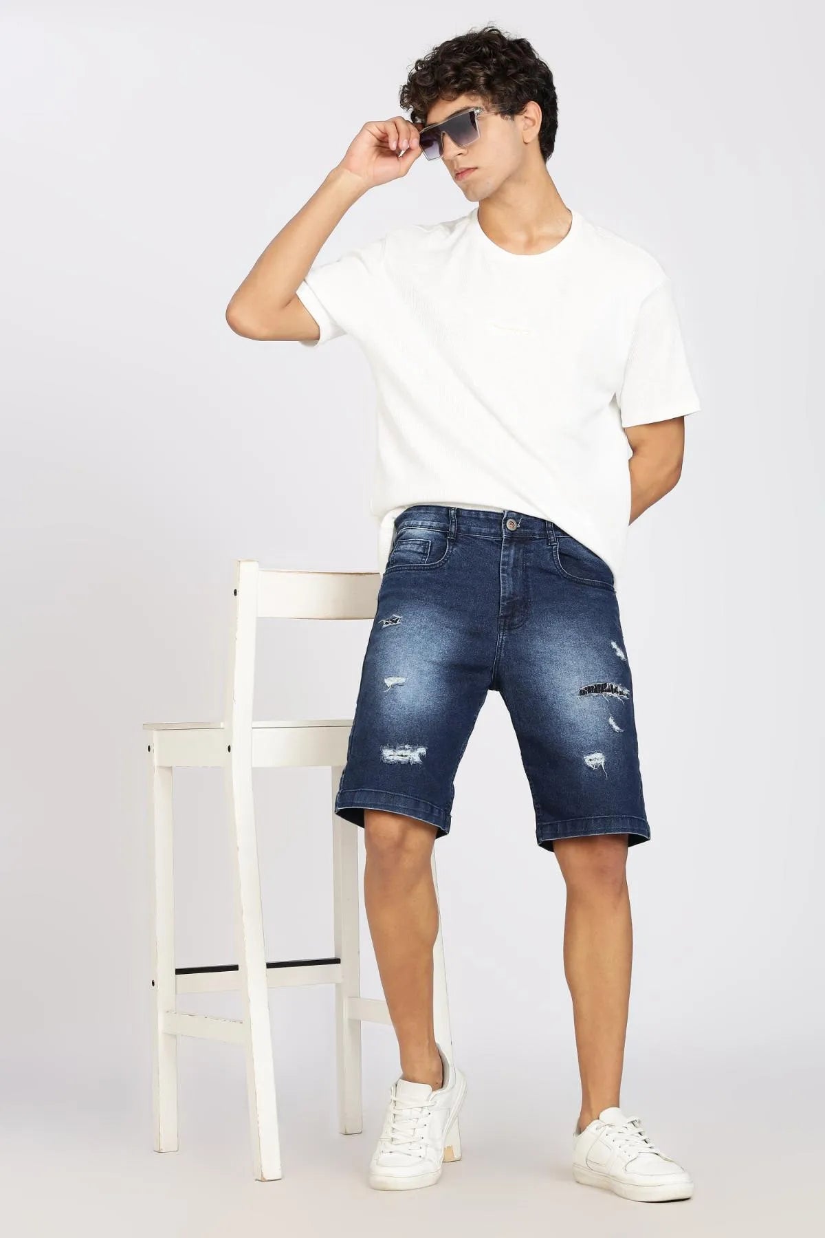 Color Hunt Distressed Men Denim Dark Blue Denim Shorts