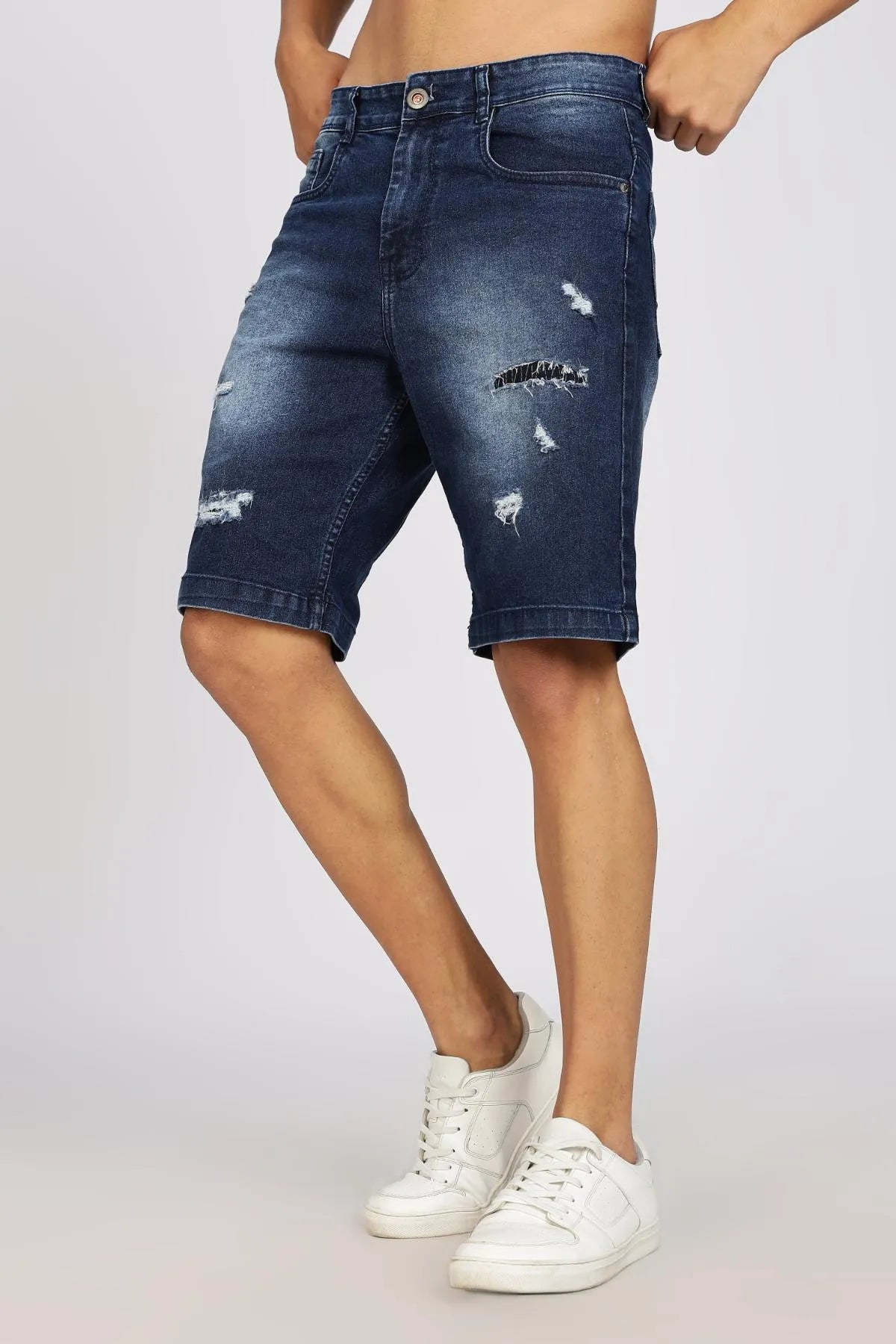 Color Hunt Distressed Men Denim Dark Blue Denim Shorts