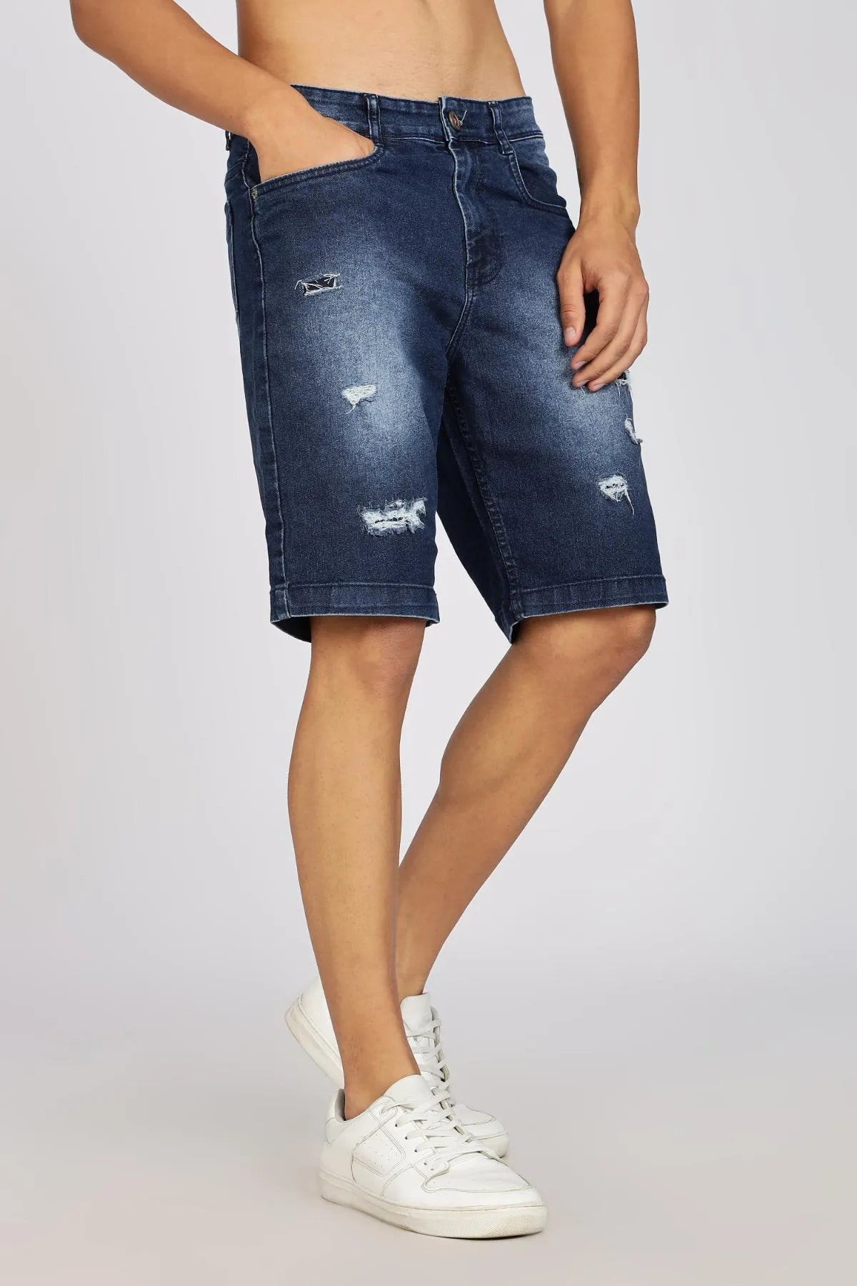 Color Hunt Distressed Men Denim Dark Blue Denim Shorts