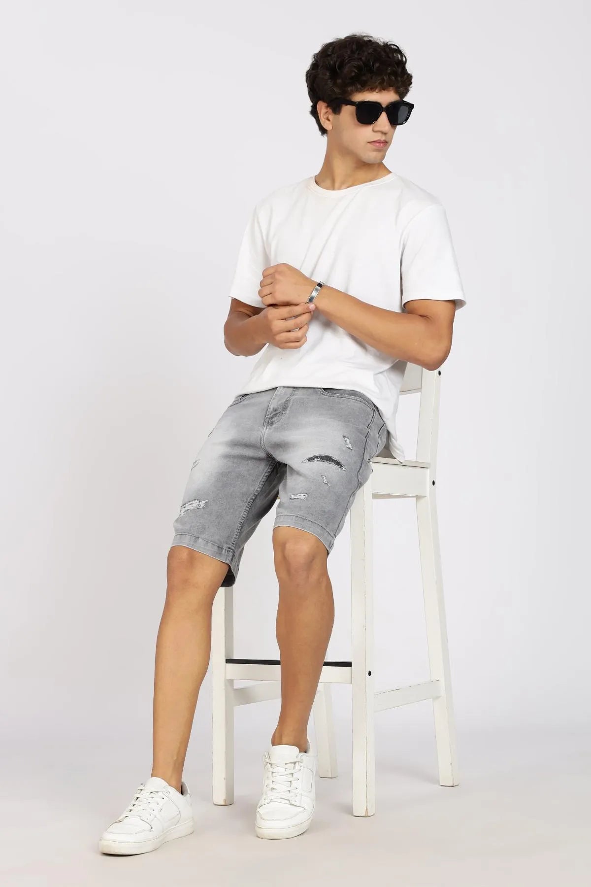 Color Hunt Distressed Men Denim Grey Denim Shorts