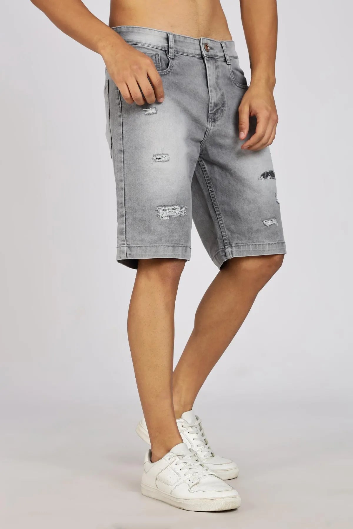 Color Hunt Distressed Men Denim Grey Denim Shorts