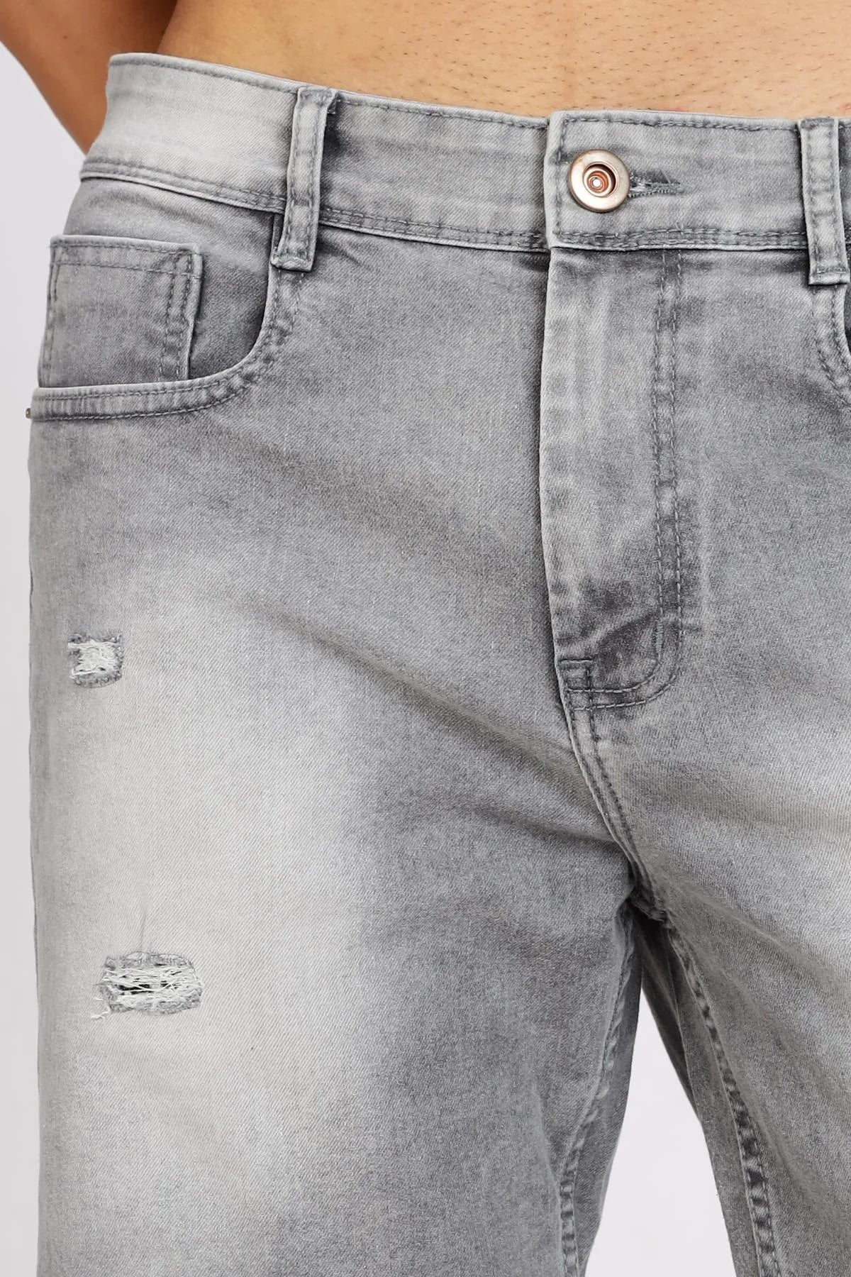 Color Hunt Distressed Men Denim Grey Denim Shorts