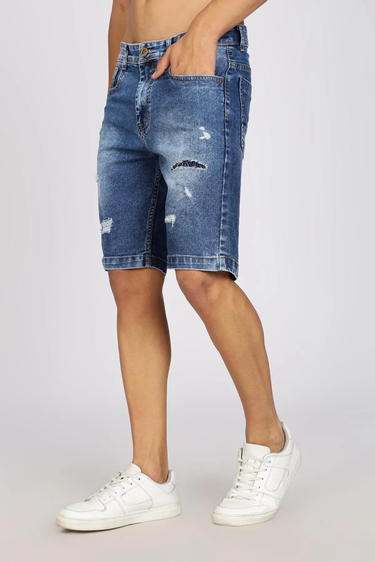 Color Hunt Distressed Men Denim Blue Denim Shorts