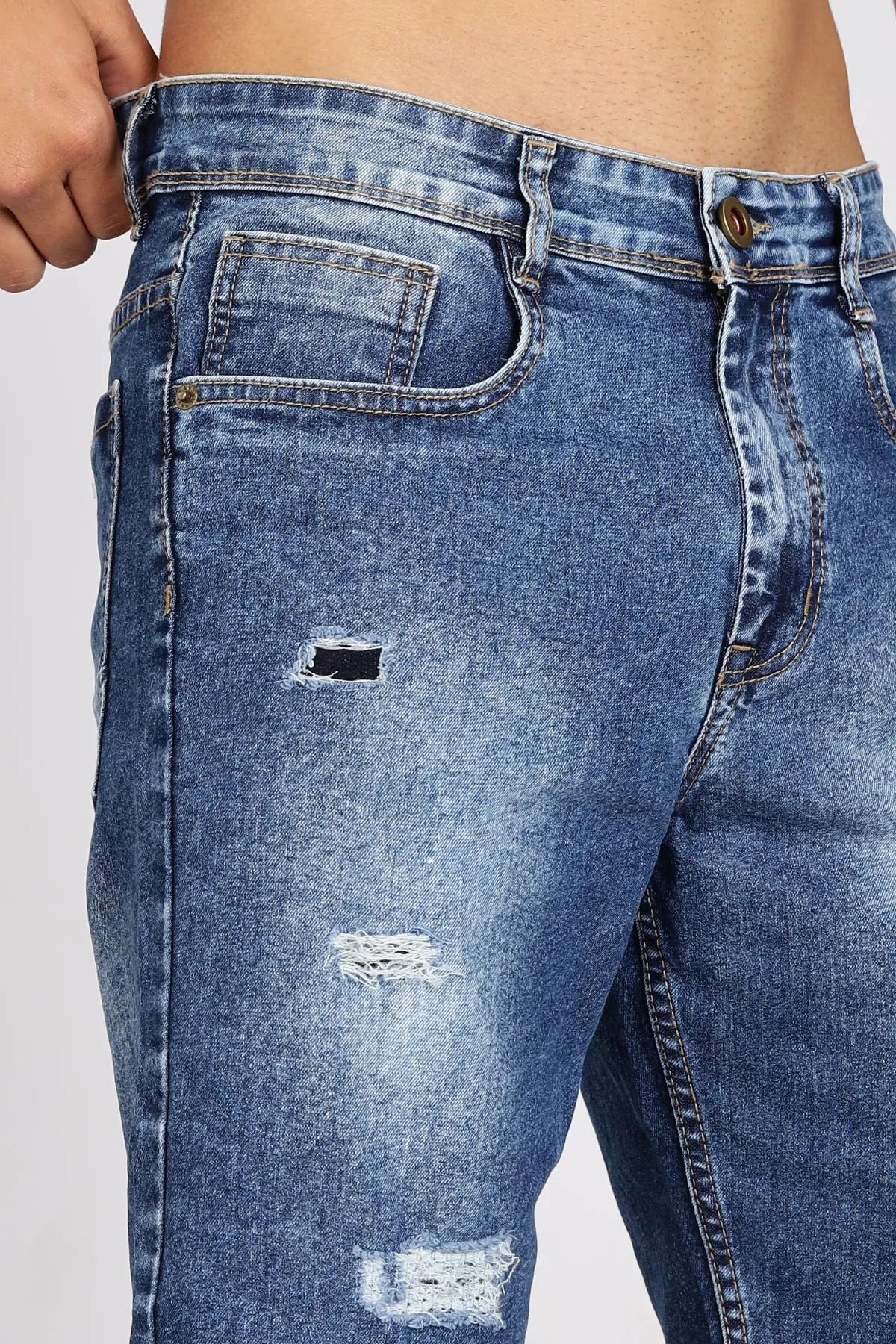 Color Hunt Distressed Men Denim Blue Denim Shorts