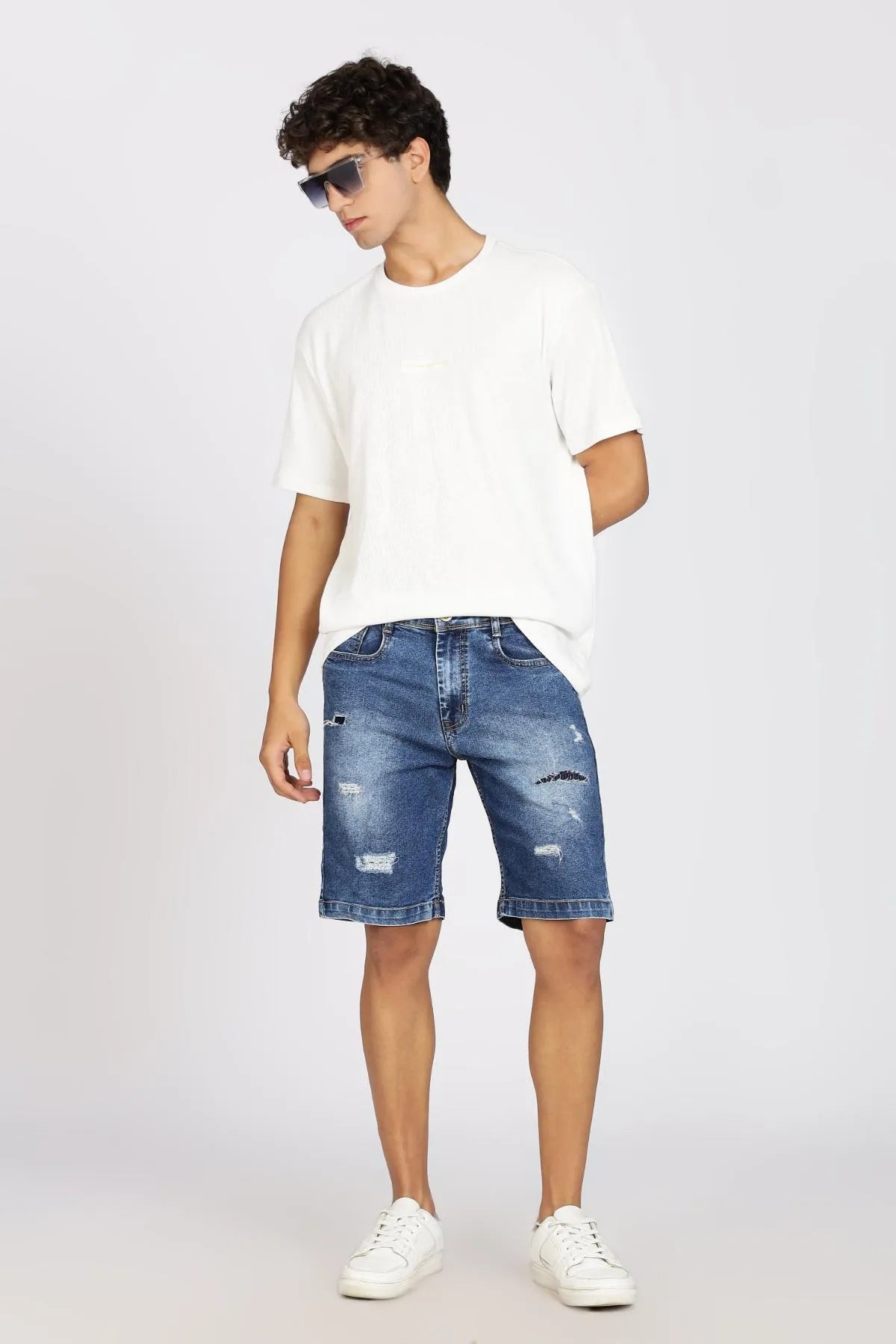 Color Hunt Distressed Men Denim Blue Denim Shorts