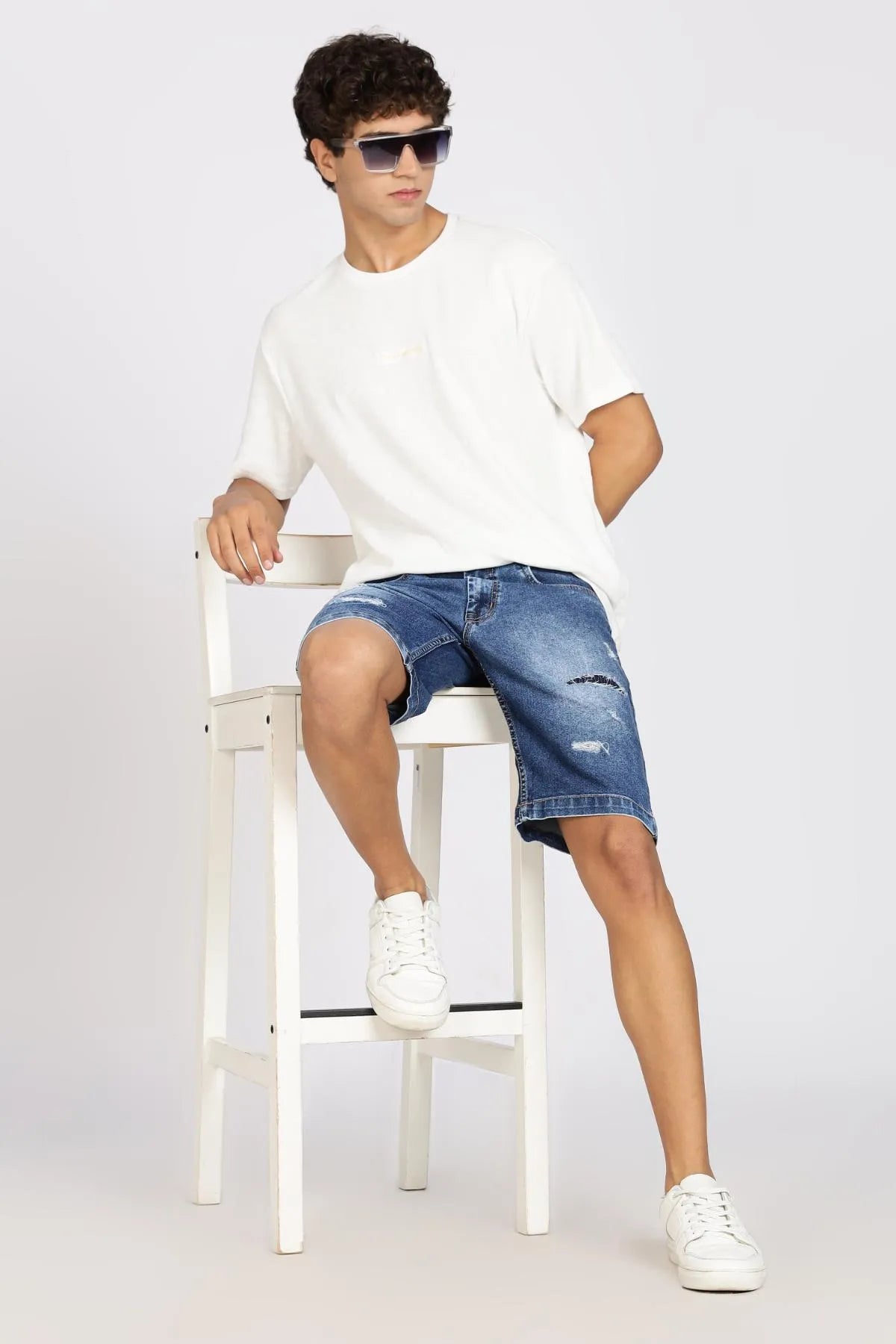 Color Hunt Distressed Men Denim Blue Denim Shorts