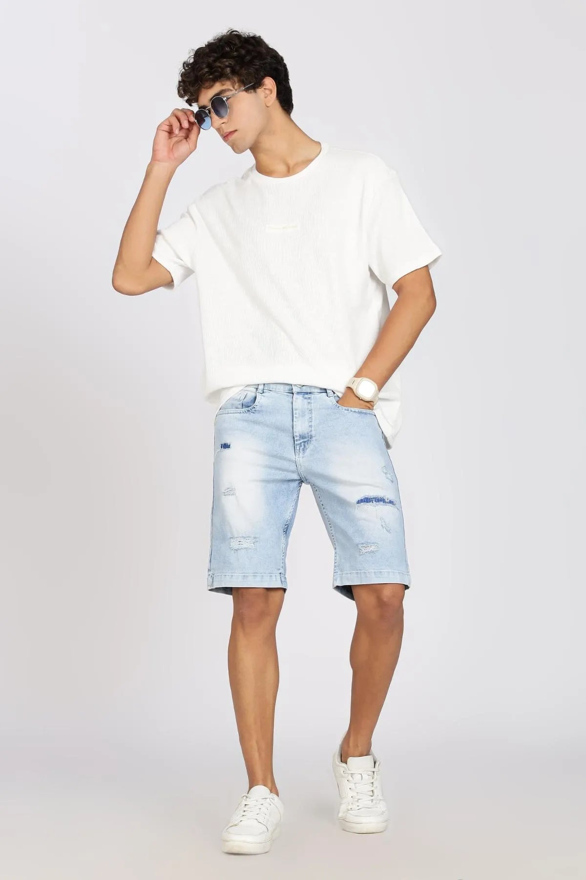 Color Hunt Distressed Men Denim Light Blue Denim Shorts
