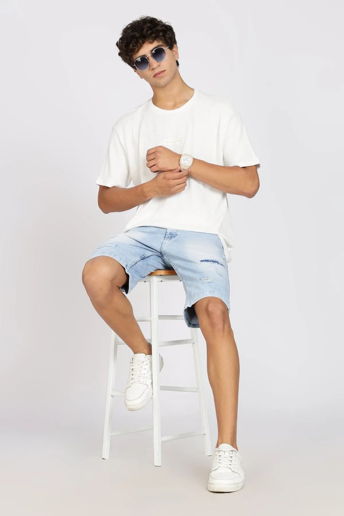 Color Hunt Distressed Men Denim Light Blue Denim Shorts