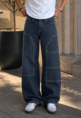 Color Hunt Dark Blue Baggy Fit Cargo Denim Jeans for Men