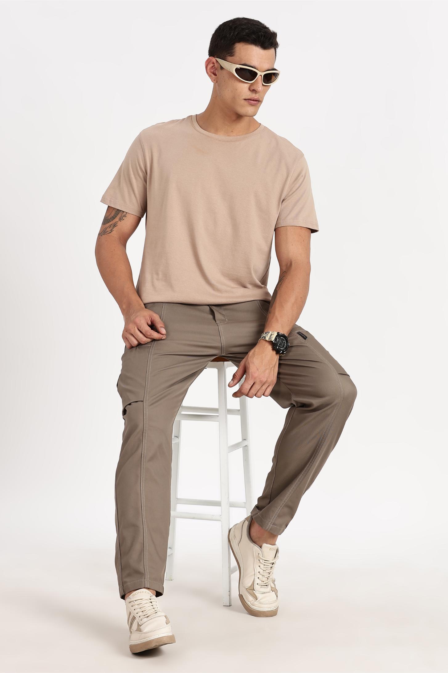 Color Hunt Men's Earth Brown Multi-Pocket Full Length Trouser